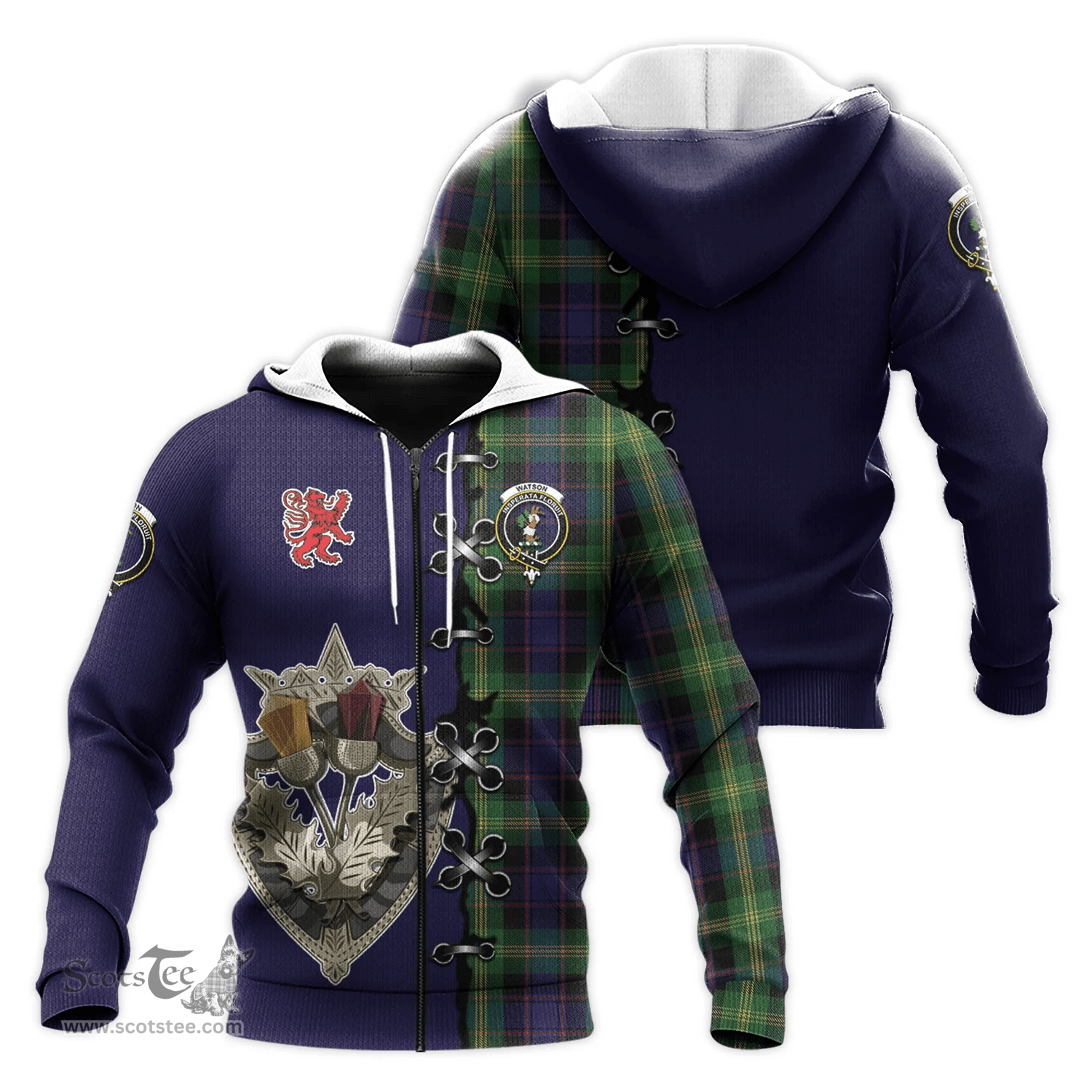 Scottish Watson Clan Tartan Hoodie - Lion Rampant And Celtic Thistle Style Scottish Plaid Tartan Plaid