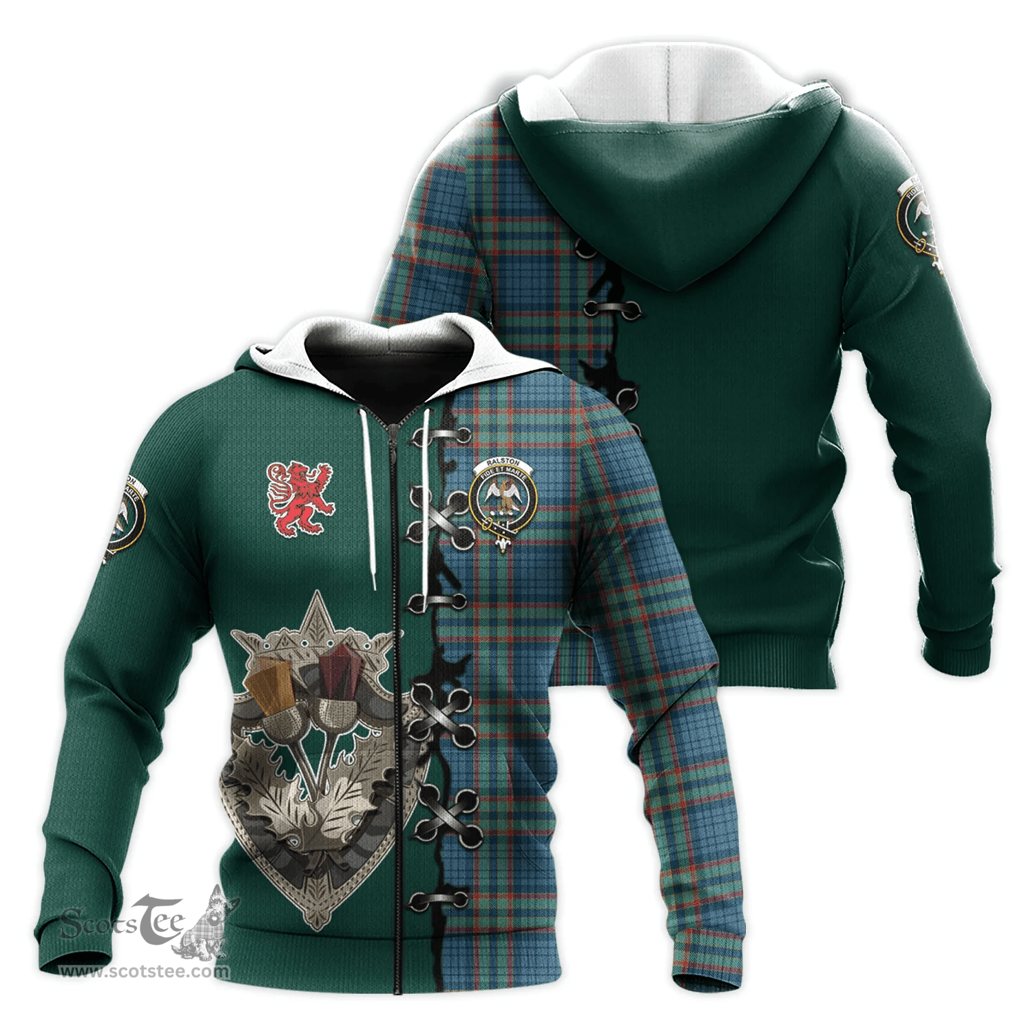 Scottish Ralston UK Clan Tartan Hoodie - Lion Rampant And Celtic Thistle Style Scottish Plaid Tartan Plaid