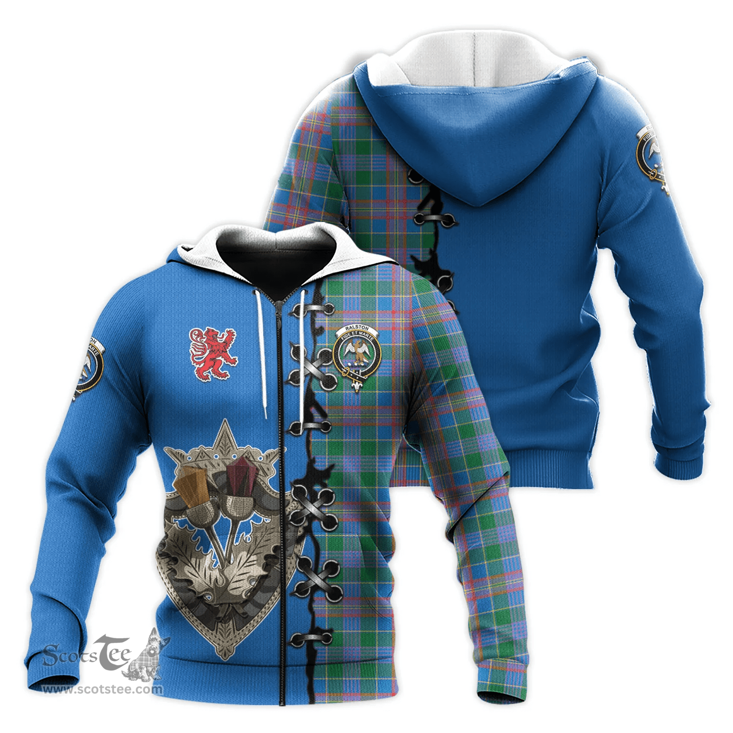 Scottish Ralston Clan Tartan Hoodie - Lion Rampant And Celtic Thistle Style Scottish Plaid Tartan Plaid