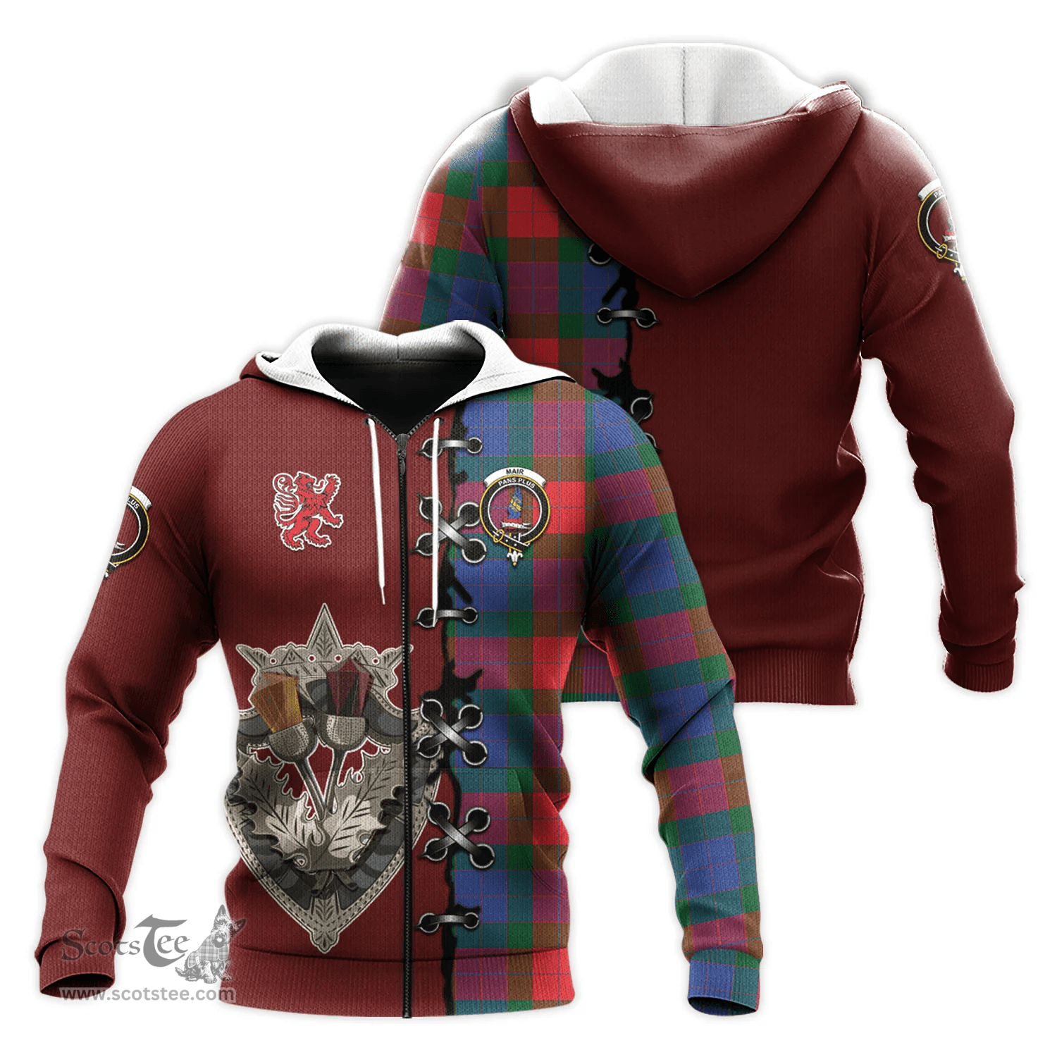 Scottish Mar Clan Tartan Hoodie - Lion Rampant And Celtic Thistle Style Scottish Plaid Tartan Plaid