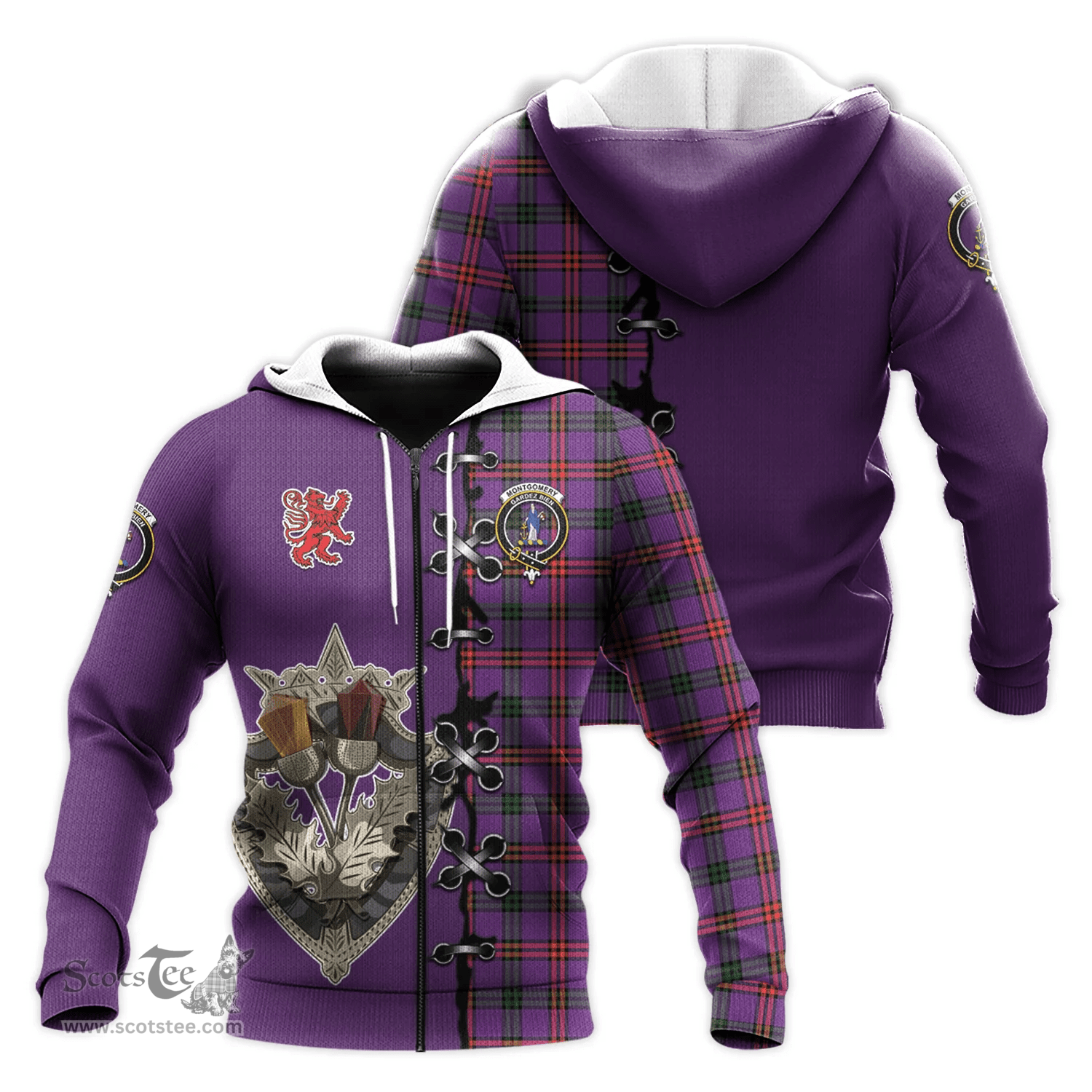 Scottish Montgomery Modern Clan Tartan Hoodie - Lion Rampant And Celtic Thistle Style Scottish Plaid Tartan Plaid
