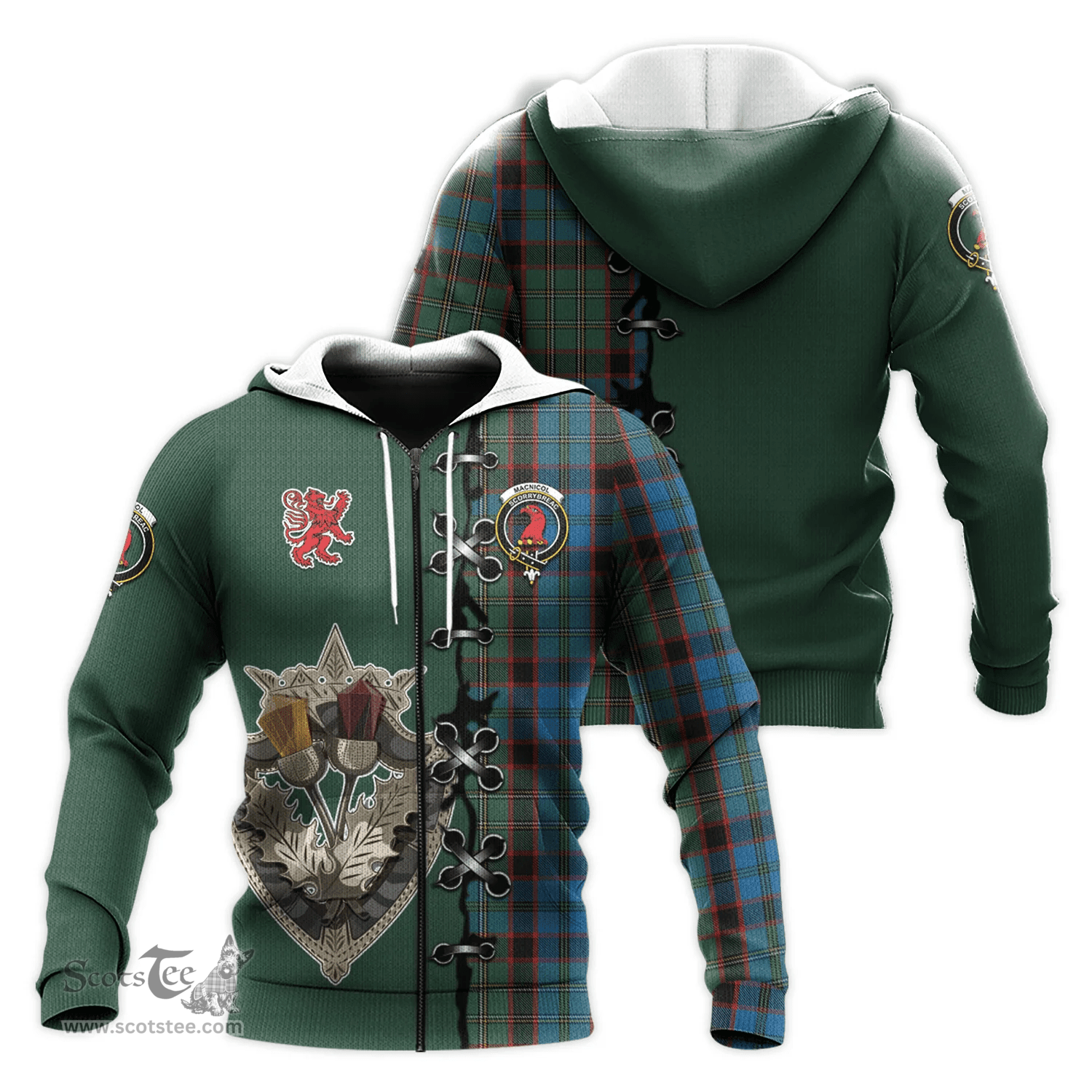 Scottish MacNicol Hunting Clan Tartan Hoodie - Lion Rampant And Celtic Thistle Style Scottish Plaid Tartan Plaid