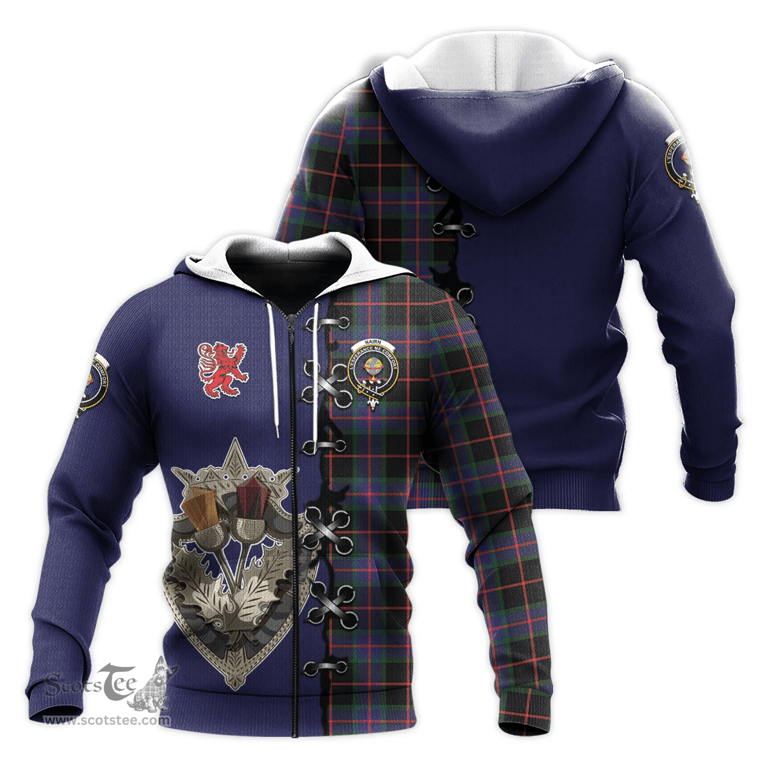 Scottish Nairn Clan Tartan Hoodie - Lion Rampant And Celtic Thistle Style Scottish Plaid Tartan Plaid