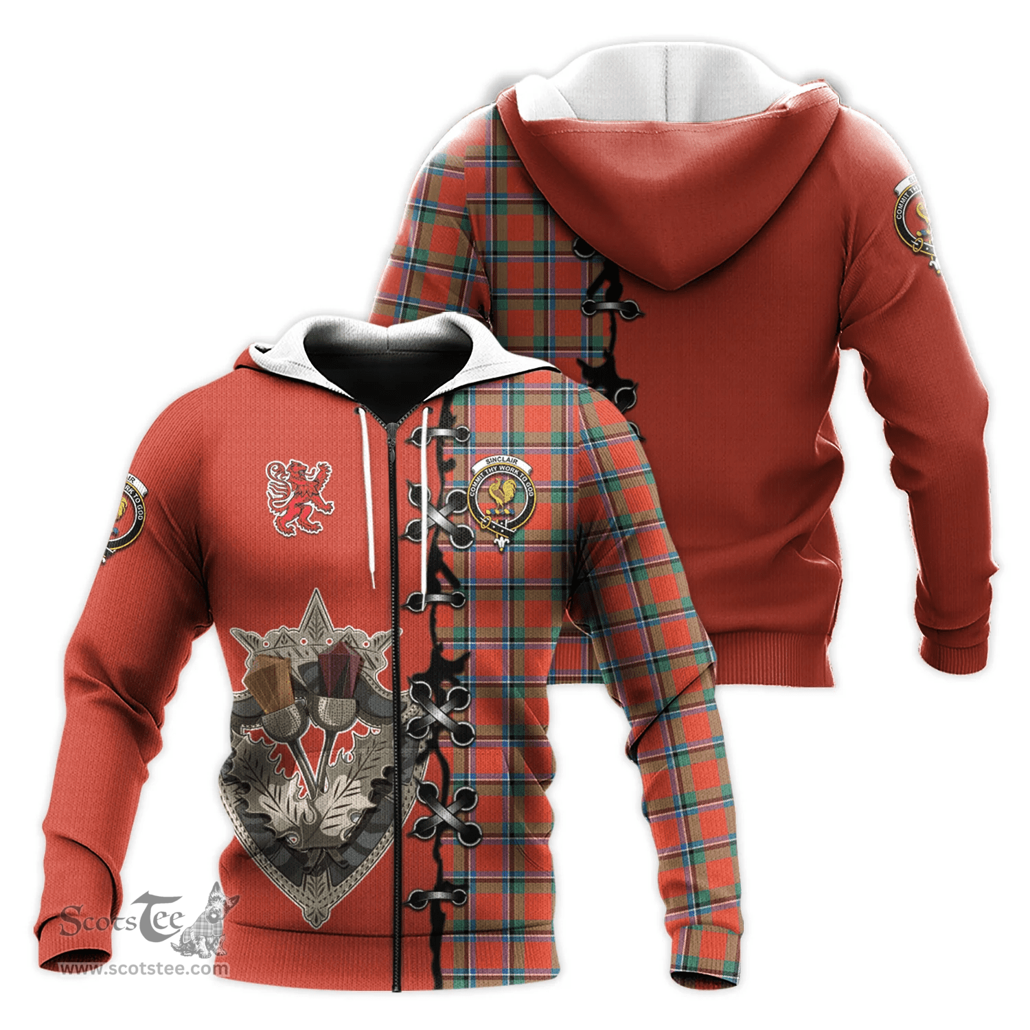 Scottish Sinclair Ancient Clan Tartan Hoodie - Lion Rampant And Celtic Thistle Style Scottish Plaid Tartan Plaid