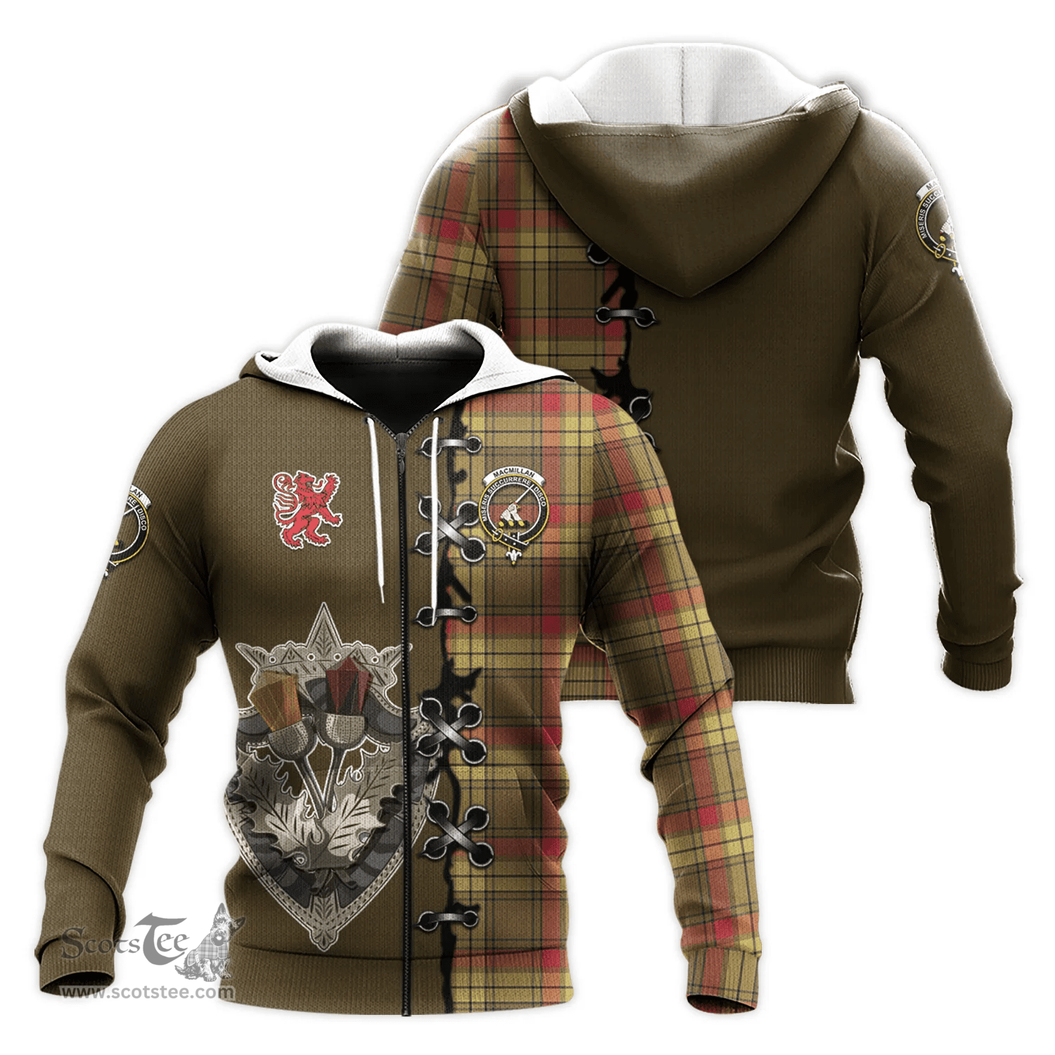 Scottish MacMillan Old Weathered Clan Tartan Hoodie - Lion Rampant And Celtic Thistle Style Scottish Plaid Tartan Plaid