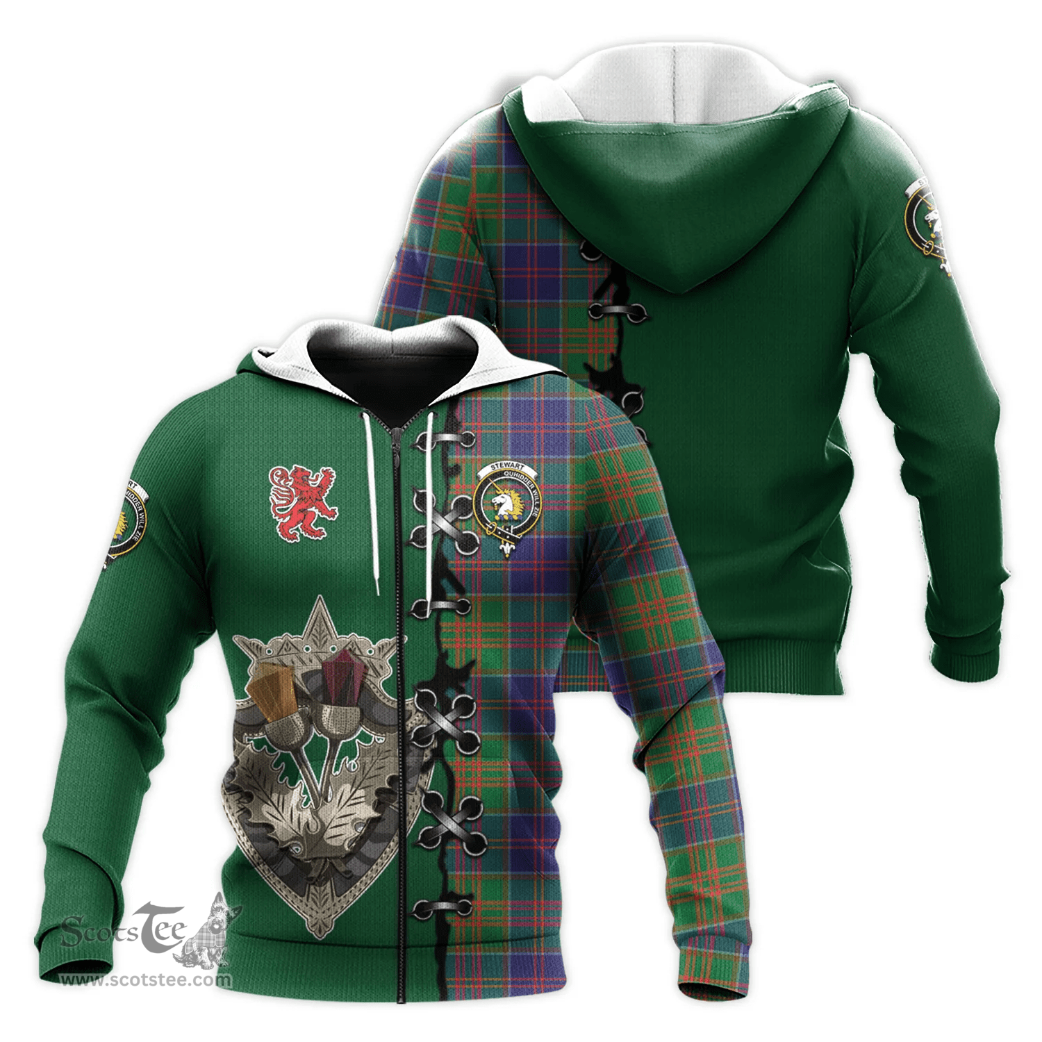Scottish Stewart of Appin Hunting Modern Clan Tartan Hoodie - Lion Rampant And Celtic Thistle Style Scottish Plaid Tartan Plaid