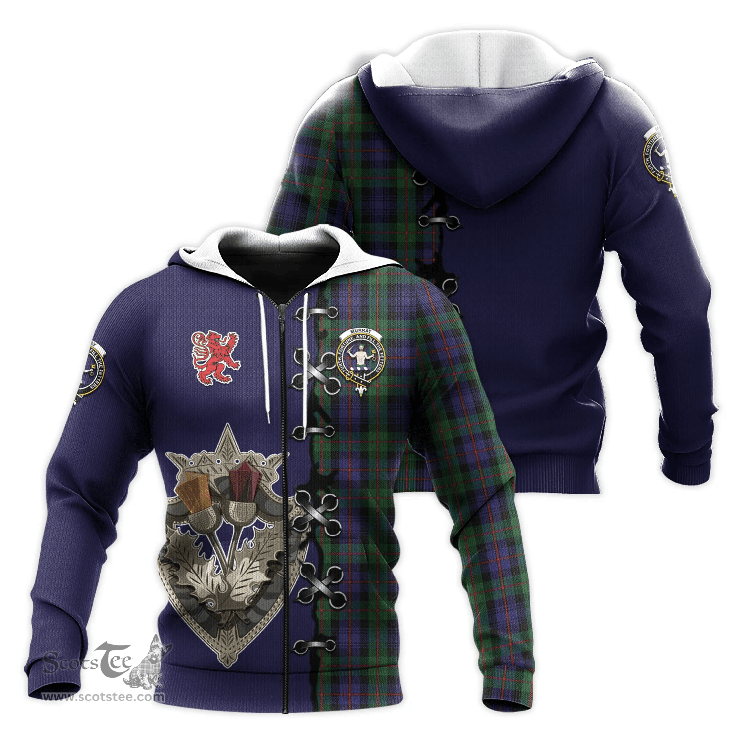 Scottish Murray of Atholl Clan Tartan Hoodie - Lion Rampant And Celtic Thistle Style Scottish Plaid Tartan Plaid