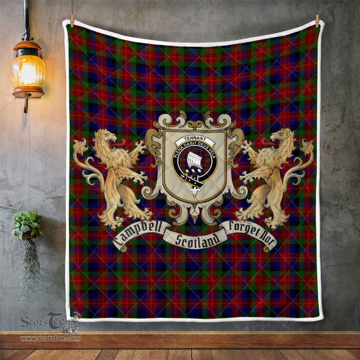 Scottish Tennant Clan Badge Tartan Plaid Lion Crest Premium Quilt Scottish Plaid Tartan Plaid - ScotsTee - scotstee.com