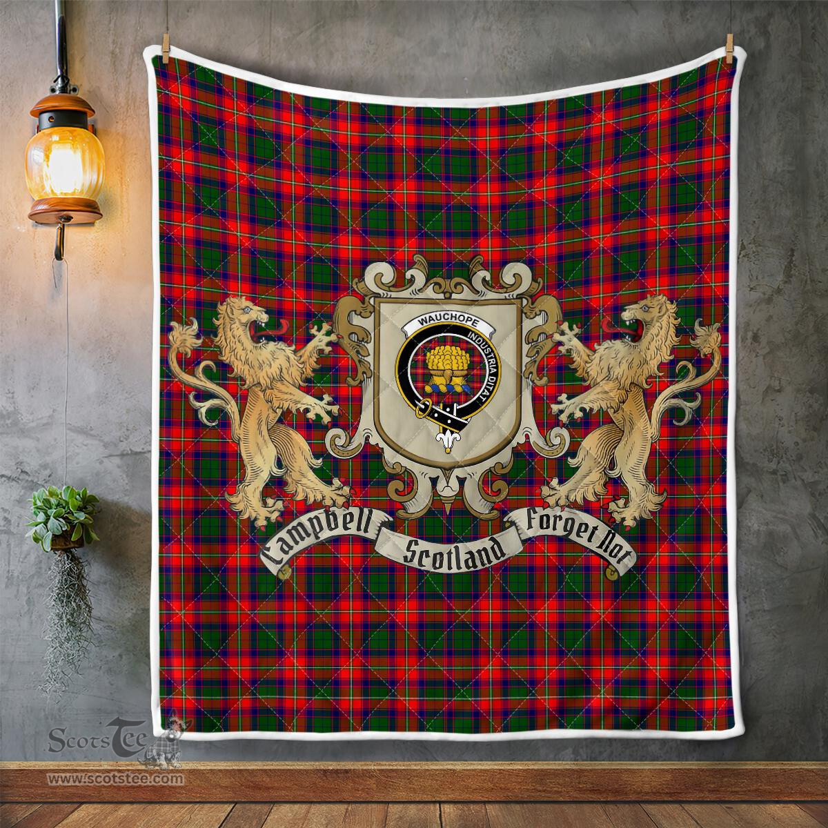Scottish Wauchope Clan Badge Tartan Plaid Lion Crest Premium Quilt Scottish Plaid Tartan Plaid - ScotsTee - scotstee.com