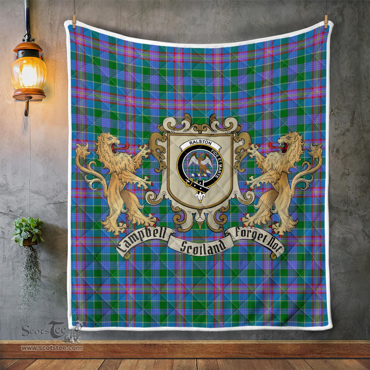 Scottish Ralston Clan Badge Tartan Plaid Lion Crest Premium Quilt Scottish Plaid Tartan Plaid - ScotsTee - scotstee.com