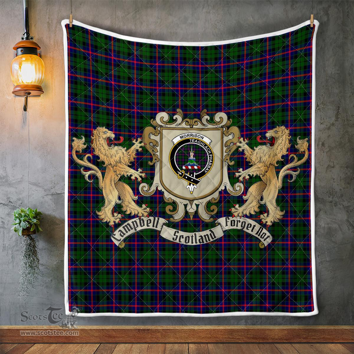 Scottish Morrison Clan Badge Tartan Plaid Lion Crest Premium Quilt Scottish Plaid Tartan Plaid - ScotsTee - scotstee.com