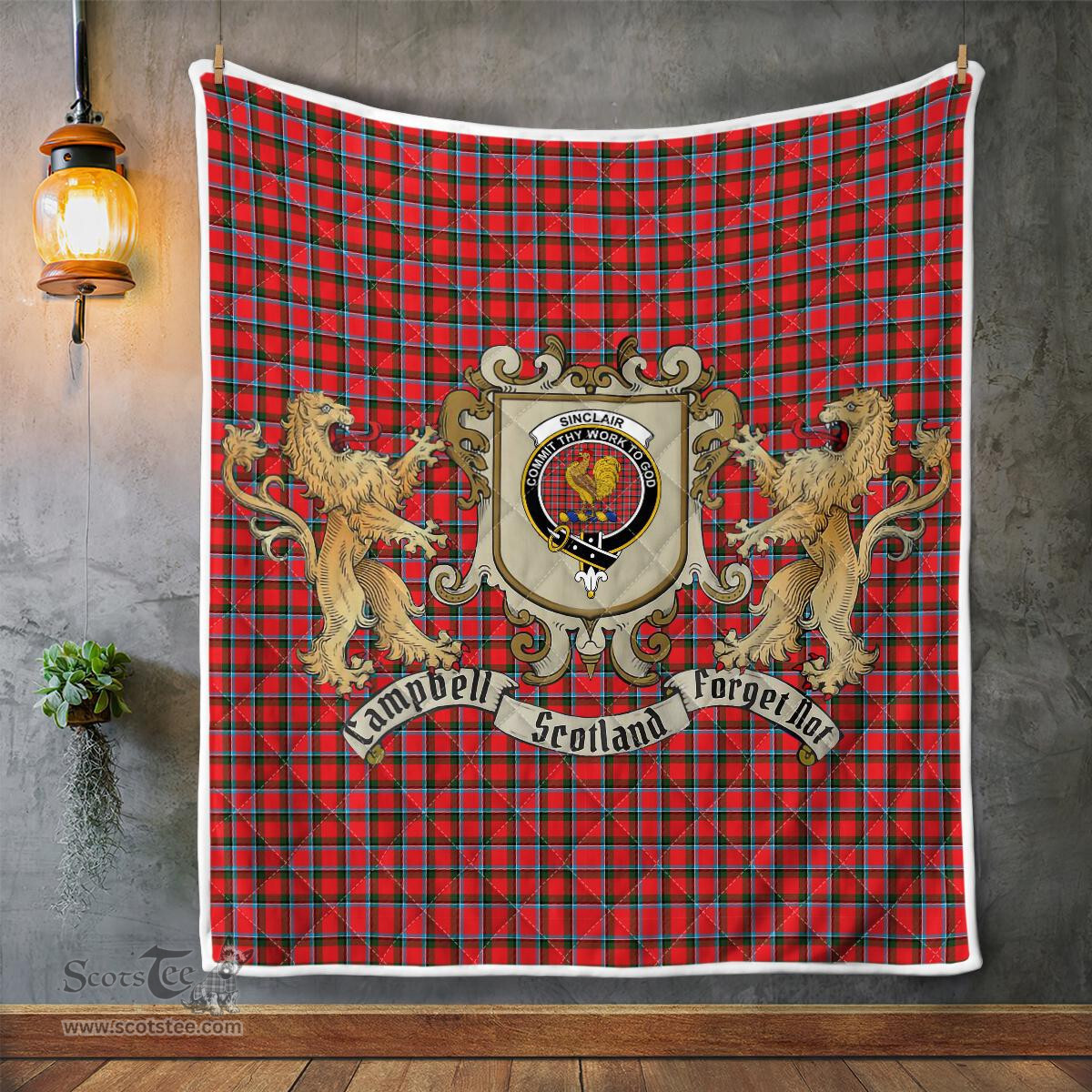 Scottish Sinclair Clan Badge Tartan Plaid Lion Crest Premium Quilt Scottish Plaid Tartan Plaid - ScotsTee - scotstee.com