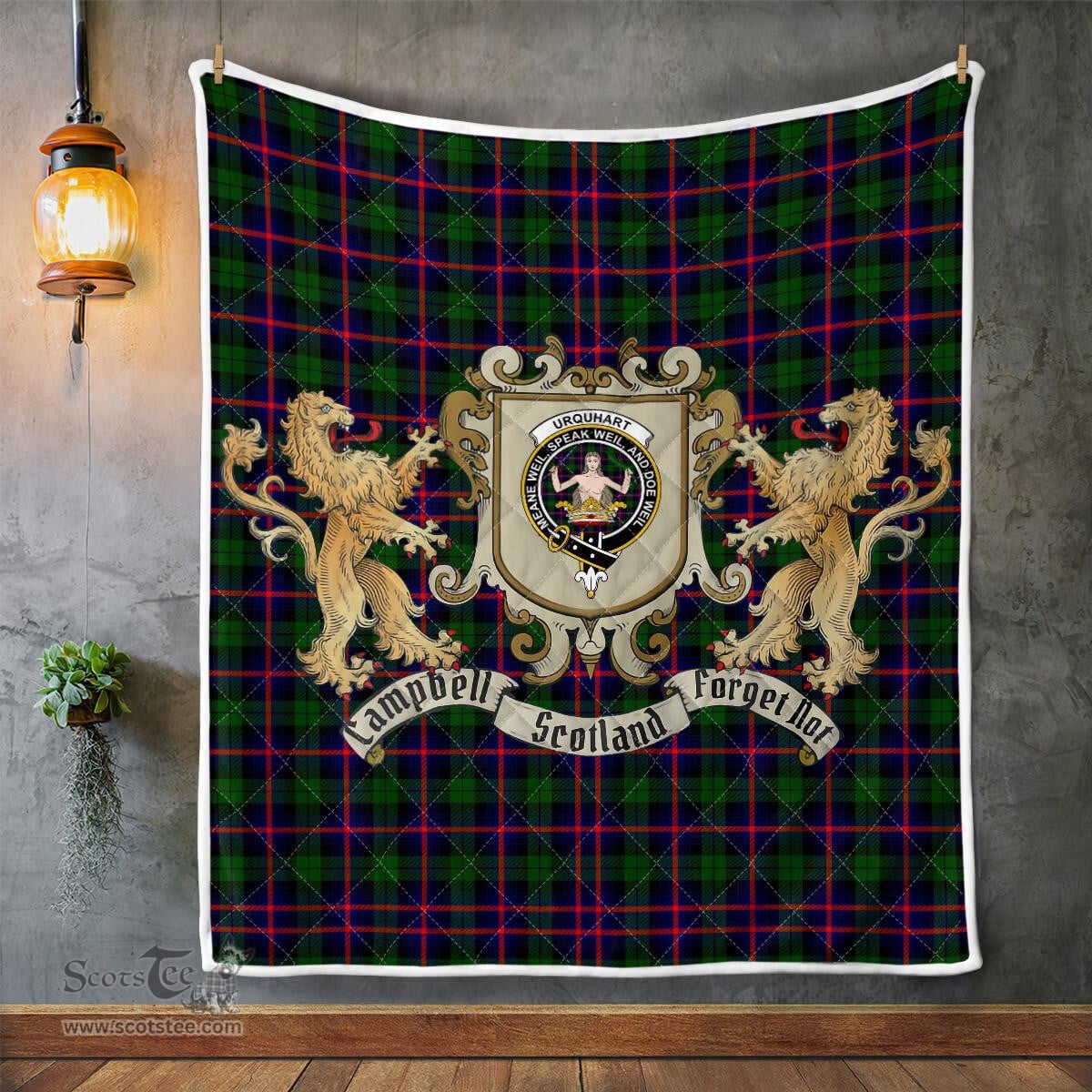 Scottish Urquhart Clan Badge Tartan Plaid Lion Crest Premium Quilt Scottish Plaid Tartan Plaid - ScotsTee - scotstee.com