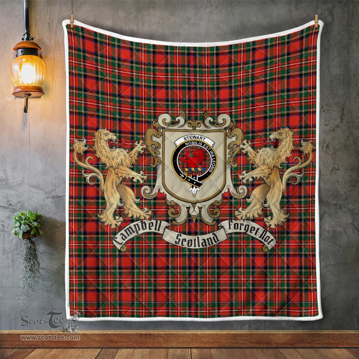 Scottish Stewart Clan Badge Tartan Plaid Lion Crest Premium Quilt Scottish Plaid Tartan Plaid - ScotsTee - scotstee.com