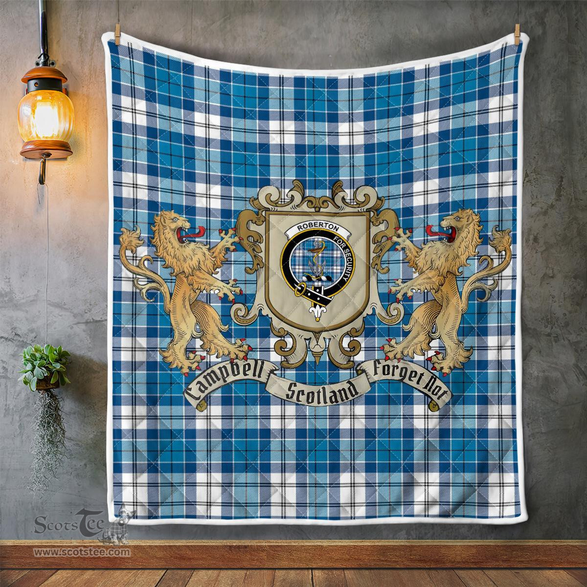 Scottish Roberton Clan Badge Tartan Plaid Lion Crest Premium Quilt Scottish Plaid Tartan Plaid - ScotsTee - scotstee.com