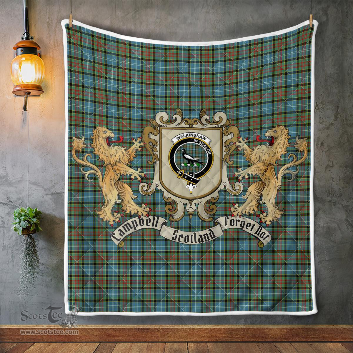Scottish Walkinshaw Clan Badge Tartan Plaid Lion Crest Premium Quilt Scottish Plaid Tartan Plaid - ScotsTee - scotstee.com