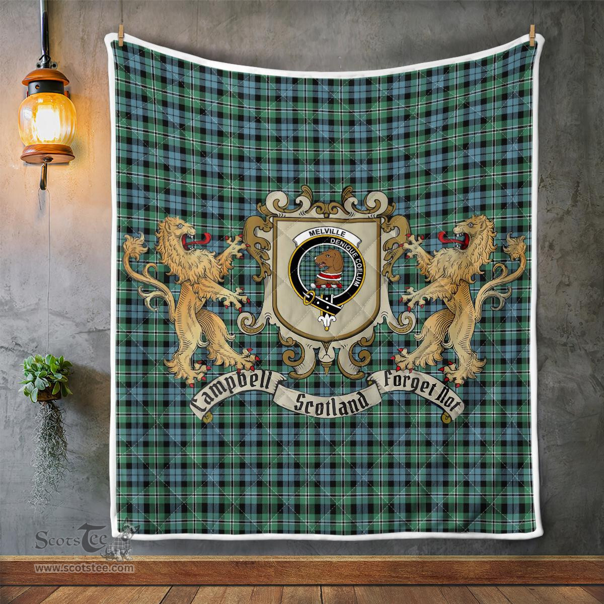 Scottish Melville Clan Badge Tartan Plaid Lion Crest Premium Quilt Scottish Plaid Tartan Plaid - ScotsTee - scotstee.com