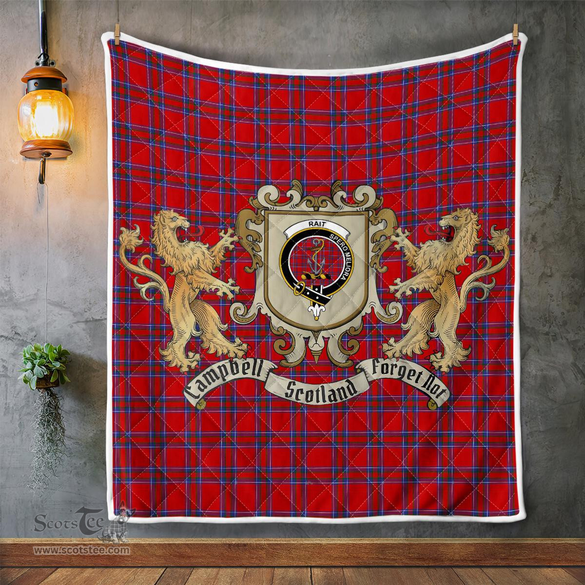 Scottish Rait Clan Badge Tartan Plaid Lion Crest Premium Quilt Scottish Plaid Tartan Plaid - ScotsTee - scotstee.com
