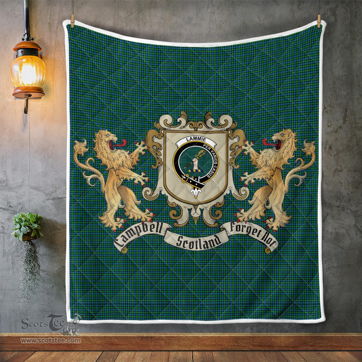 Scottish Lammie Clan Badge Tartan Plaid Lion Crest Premium Quilt Scottish Plaid Tartan Plaid - ScotsTee - scotstee.com