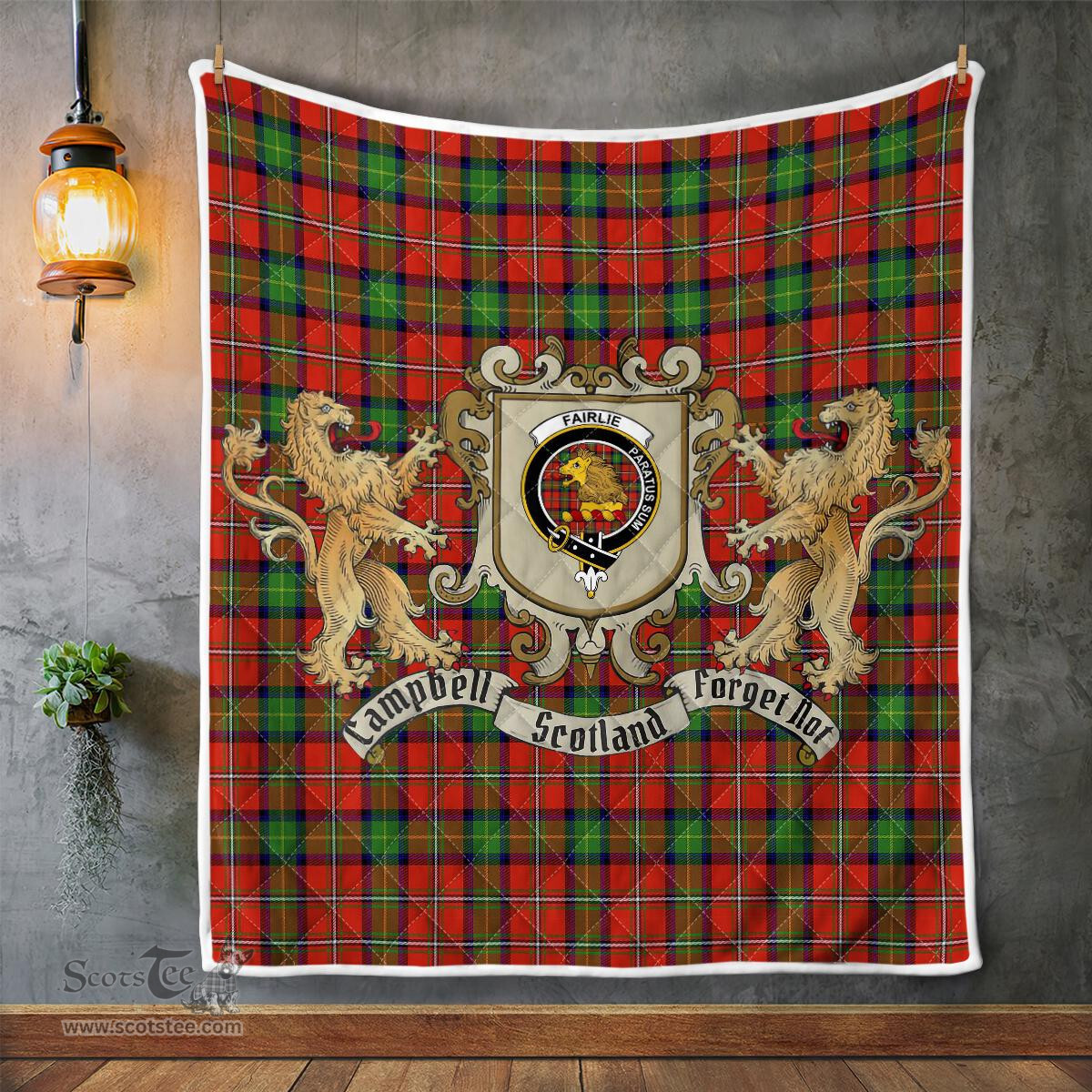 Scottish Fairlie Clan Badge Tartan Plaid Lion Crest Premium Quilt Scottish Plaid Tartan Plaid - ScotsTee - scotstee.com