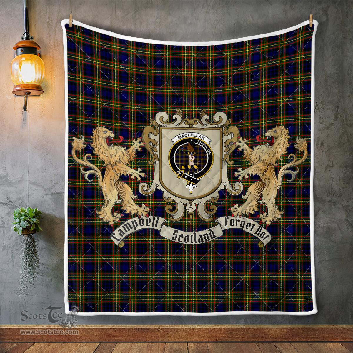 Scottish Maclellan Clan Badge Tartan Plaid Lion Crest Premium Quilt Scottish Plaid Tartan Plaid - ScotsTee - scotstee.com