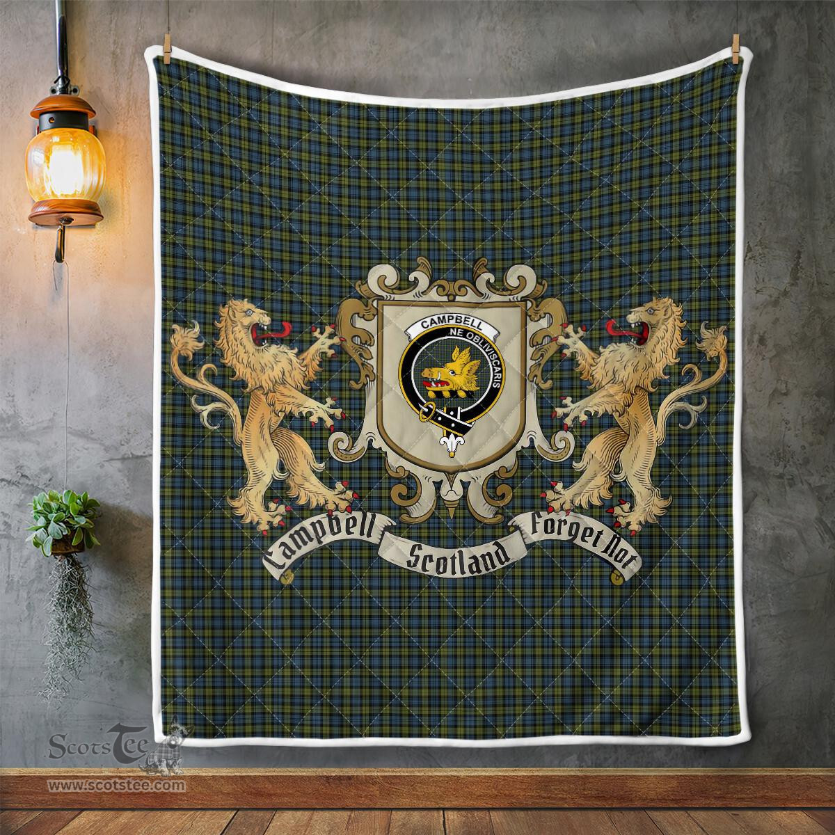 Scottish Campbell Clan Badge Tartan Plaid Lion Crest Premium Quilt Scottish Plaid Tartan Plaid - ScotsTee - scotstee.com