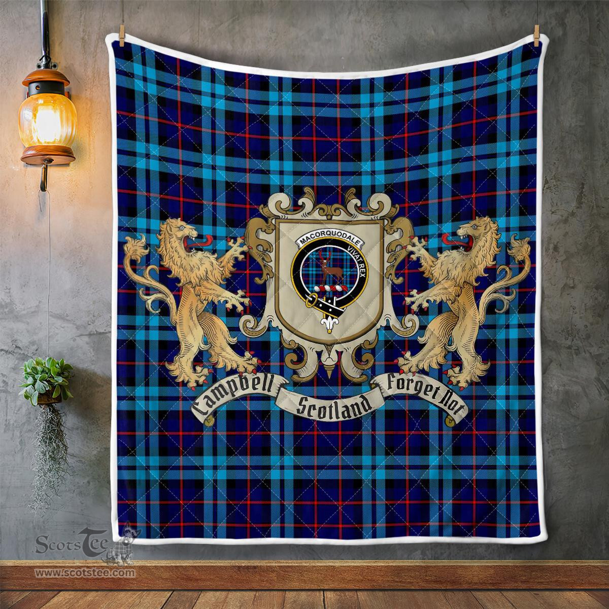 Scottish Maccorquodale Clan Badge Tartan Plaid Lion Crest Premium Quilt Scottish Plaid Tartan Plaid - ScotsTee - scotstee.com