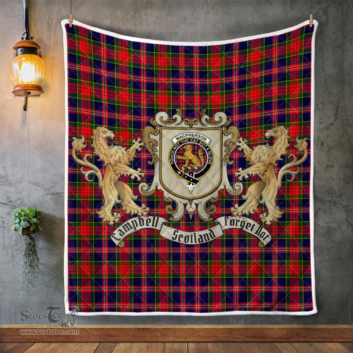 Scottish Macpherson Chief Clan Badge Tartan Plaid Lion Crest Premium Quilt Scottish Plaid Tartan Plaid - ScotsTee - scotstee.com