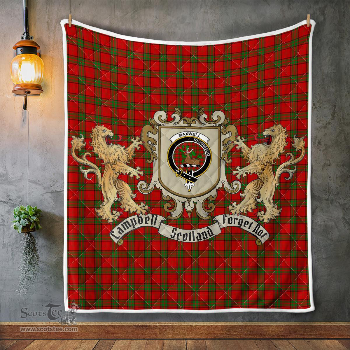Scottish Maxwell Clan Badge Tartan Plaid Lion Crest Premium Quilt Scottish Plaid Tartan Plaid - ScotsTee - scotstee.com