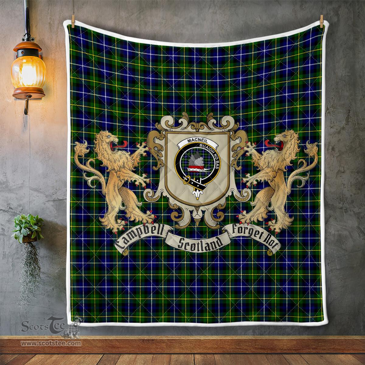 Scottish Macneil Of Barra Clan Badge Tartan Plaid Lion Crest Premium Quilt Scottish Plaid Tartan Plaid - ScotsTee - scotstee.com