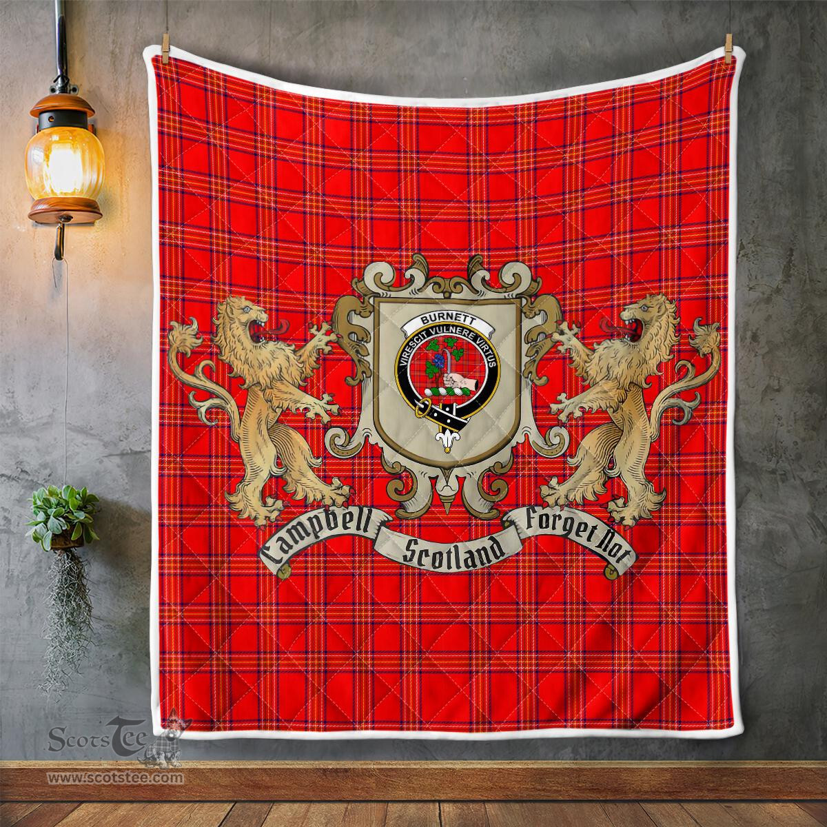 Scottish Burnett Clan Badge Tartan Plaid Lion Crest Premium Quilt Scottish Plaid Tartan Plaid - ScotsTee - scotstee.com