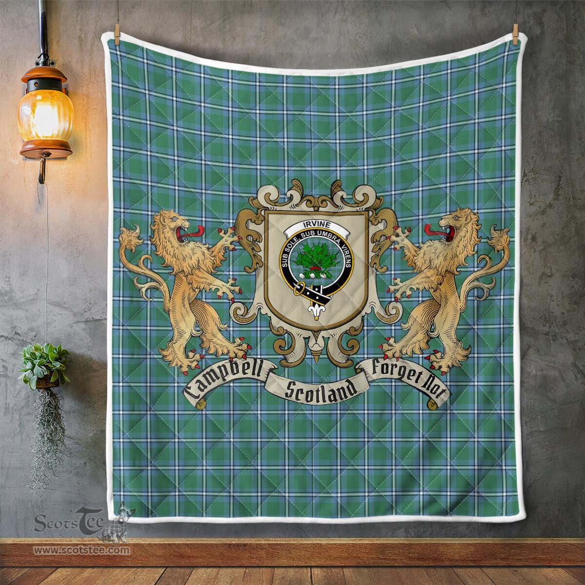 Scottish Irvine Clan Badge Tartan Plaid Lion Crest Premium Quilt Scottish Plaid Tartan Plaid - ScotsTee - scotstee.com