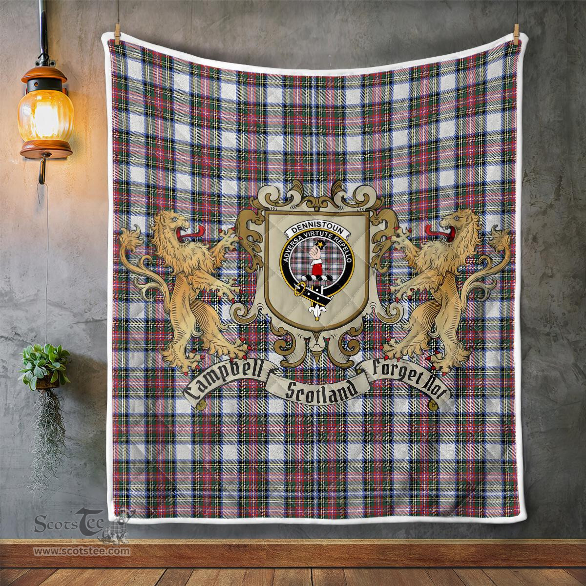 Scottish Dennistoun Clan Badge Tartan Plaid Lion Crest Premium Quilt Scottish Plaid Tartan Plaid - ScotsTee - scotstee.com