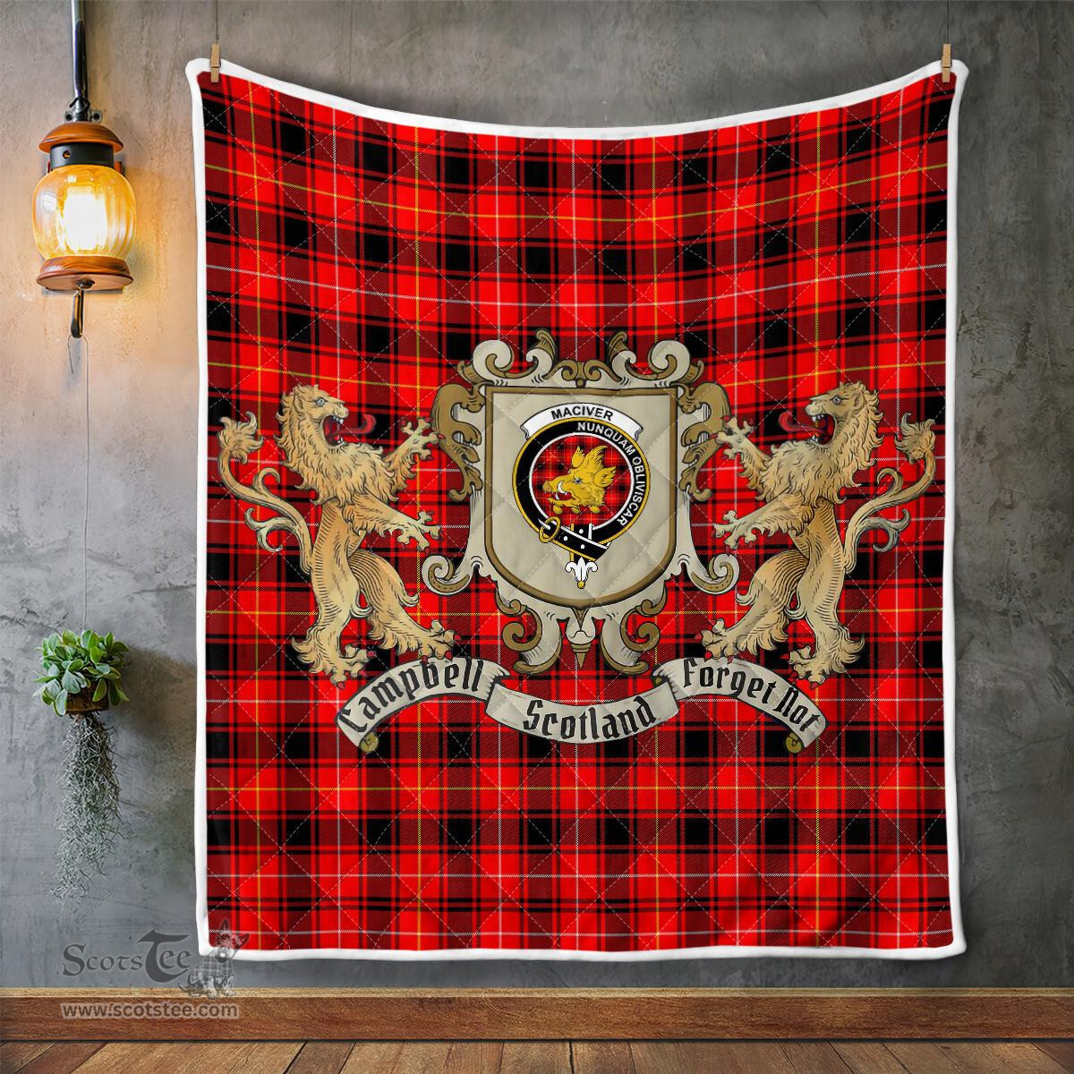 Scottish Maciver Clan Badge Tartan Plaid Lion Crest Premium Quilt Scottish Plaid Tartan Plaid - ScotsTee - scotstee.com