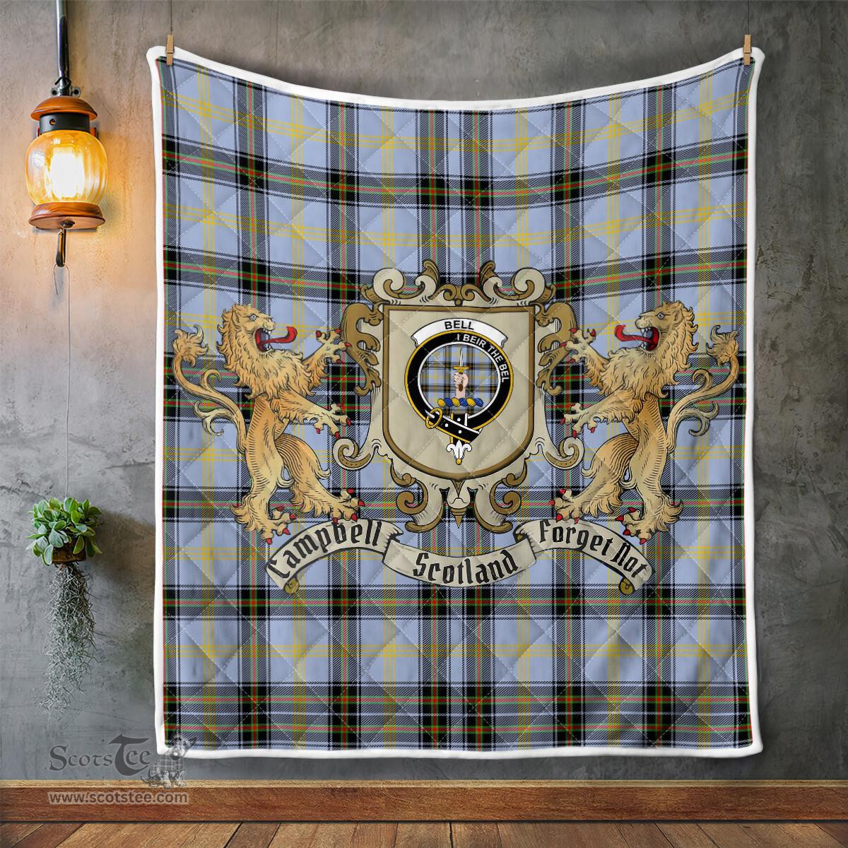 Scottish Bell Clan Badge Tartan Plaid Lion Crest Premium Quilt Scottish Plaid Tartan Plaid - ScotsTee - scotstee.com