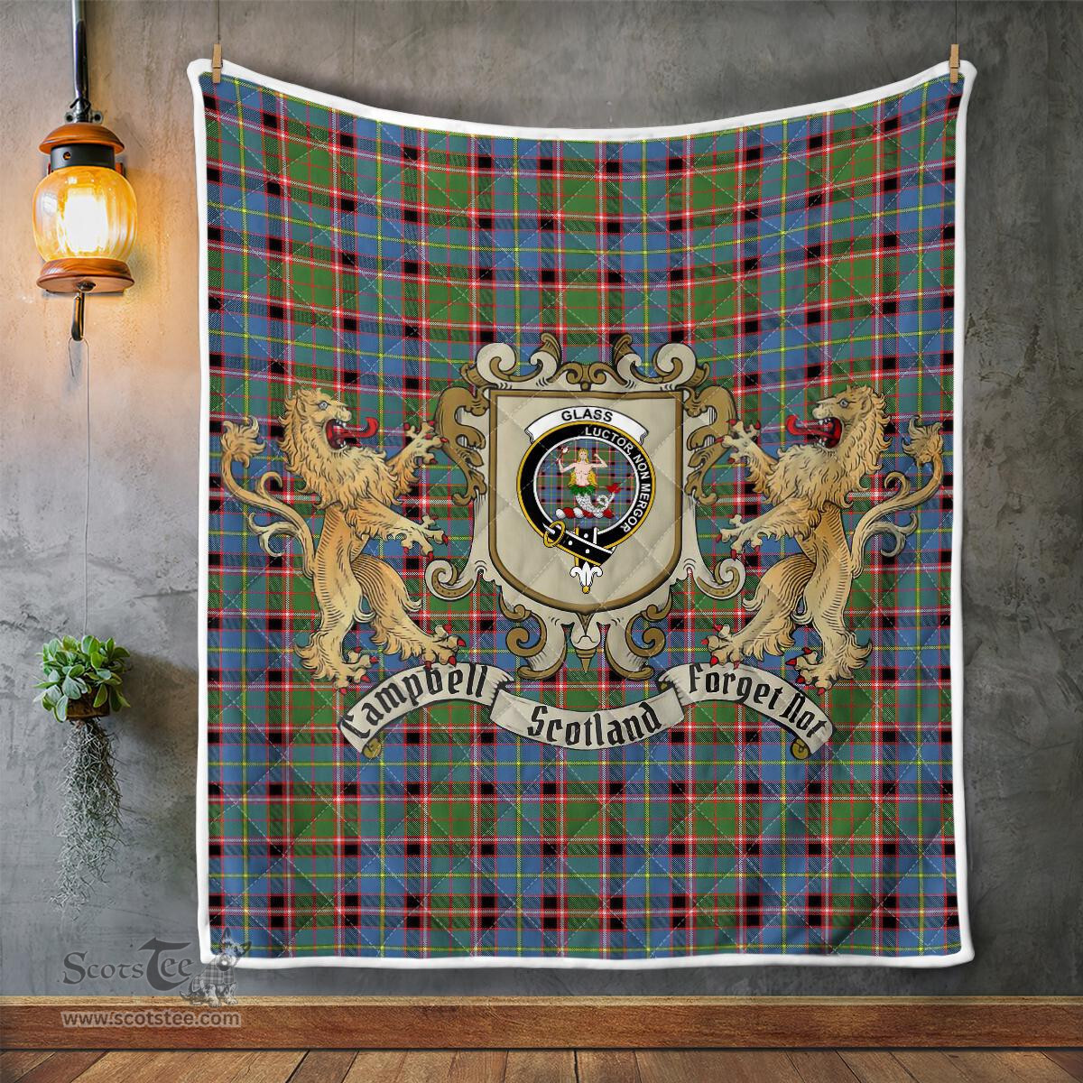 Scottish Glass Clan Badge Tartan Plaid Lion Crest Premium Quilt Scottish Plaid Tartan Plaid - ScotsTee - scotstee.com