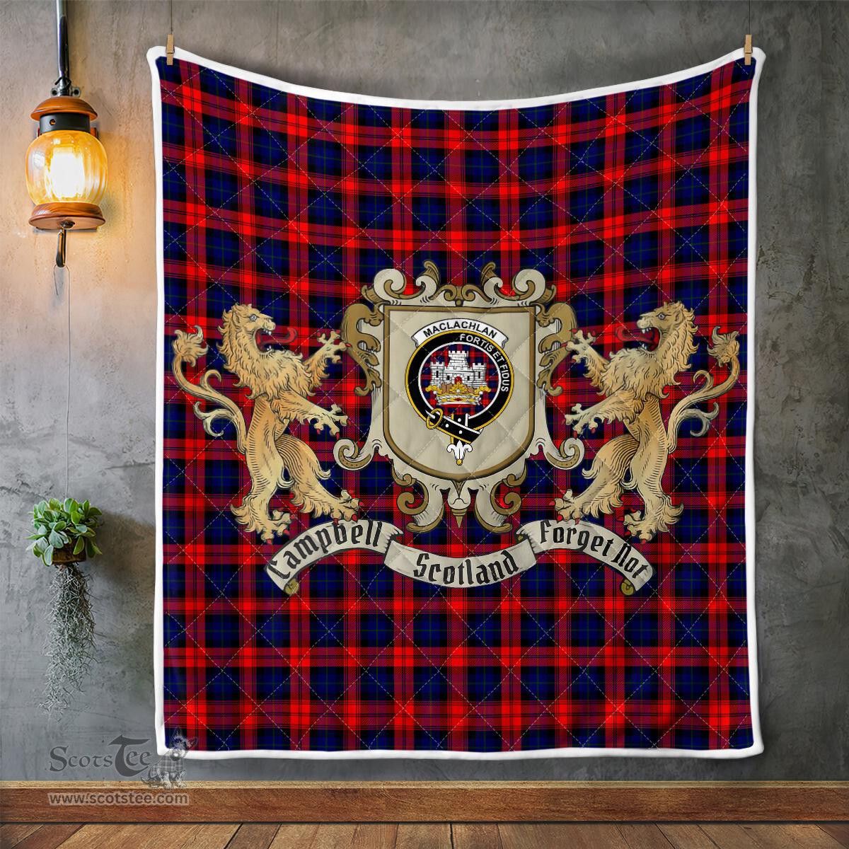 Scottish Maclachlan Clan Badge Tartan Plaid Lion Crest Premium Quilt Scottish Plaid Tartan Plaid - ScotsTee - scotstee.com