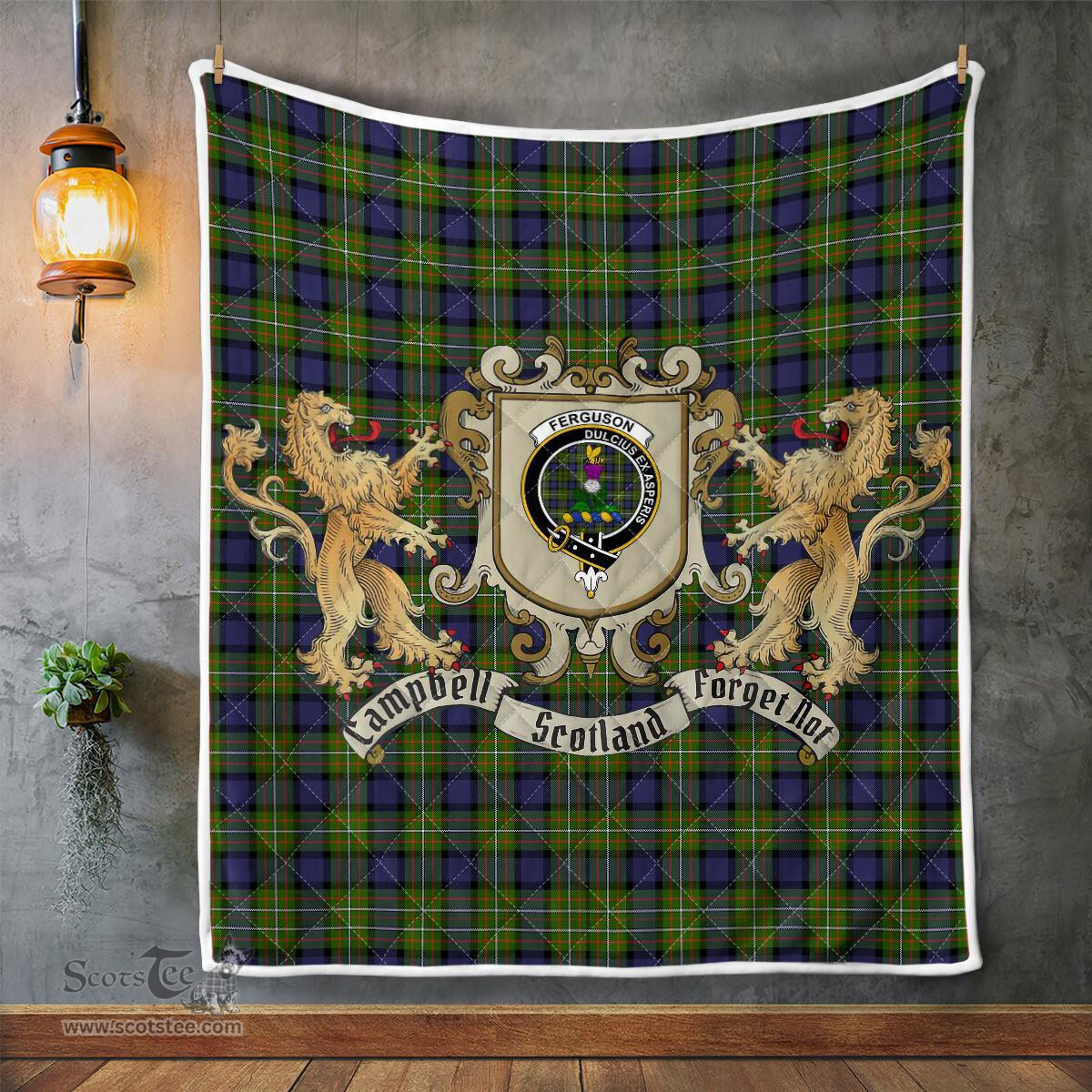 Scottish Ferguson Clan Badge Tartan Plaid Lion Crest Premium Quilt Scottish Plaid Tartan Plaid - ScotsTee - scotstee.com