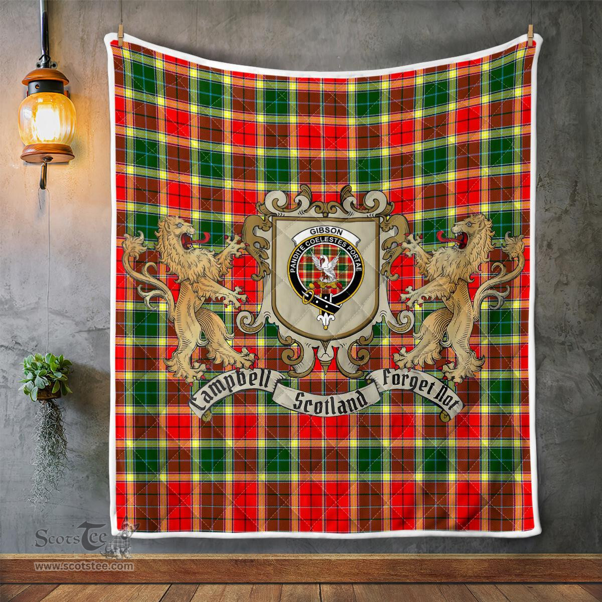 Scottish Gibson Clan Badge Tartan Plaid Lion Crest Premium Quilt Scottish Plaid Tartan Plaid - ScotsTee - scotstee.com