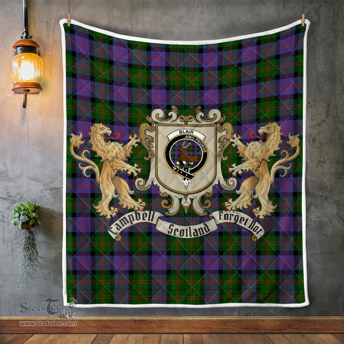 Scottish Blair Clan Badge Tartan Plaid Lion Crest Premium Quilt Scottish Plaid Tartan Plaid - ScotsTee - scotstee.com