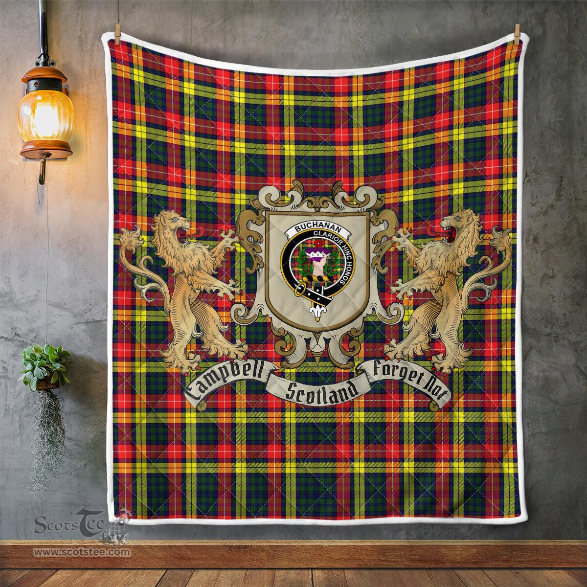 Scottish Buchanan Clan Badge Tartan Plaid Lion Crest Premium Quilt Scottish Plaid Tartan Plaid - ScotsTee - scotstee.com