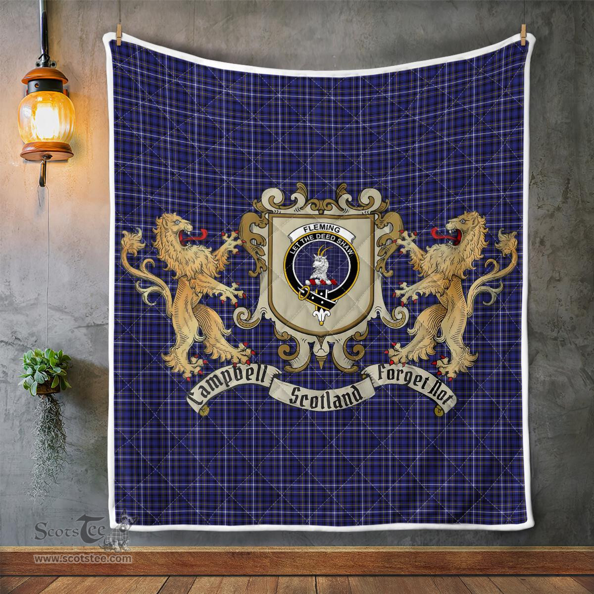 Scottish Fleming Clan Badge Tartan Plaid Lion Crest Premium Quilt Scottish Plaid Tartan Plaid - ScotsTee - scotstee.com