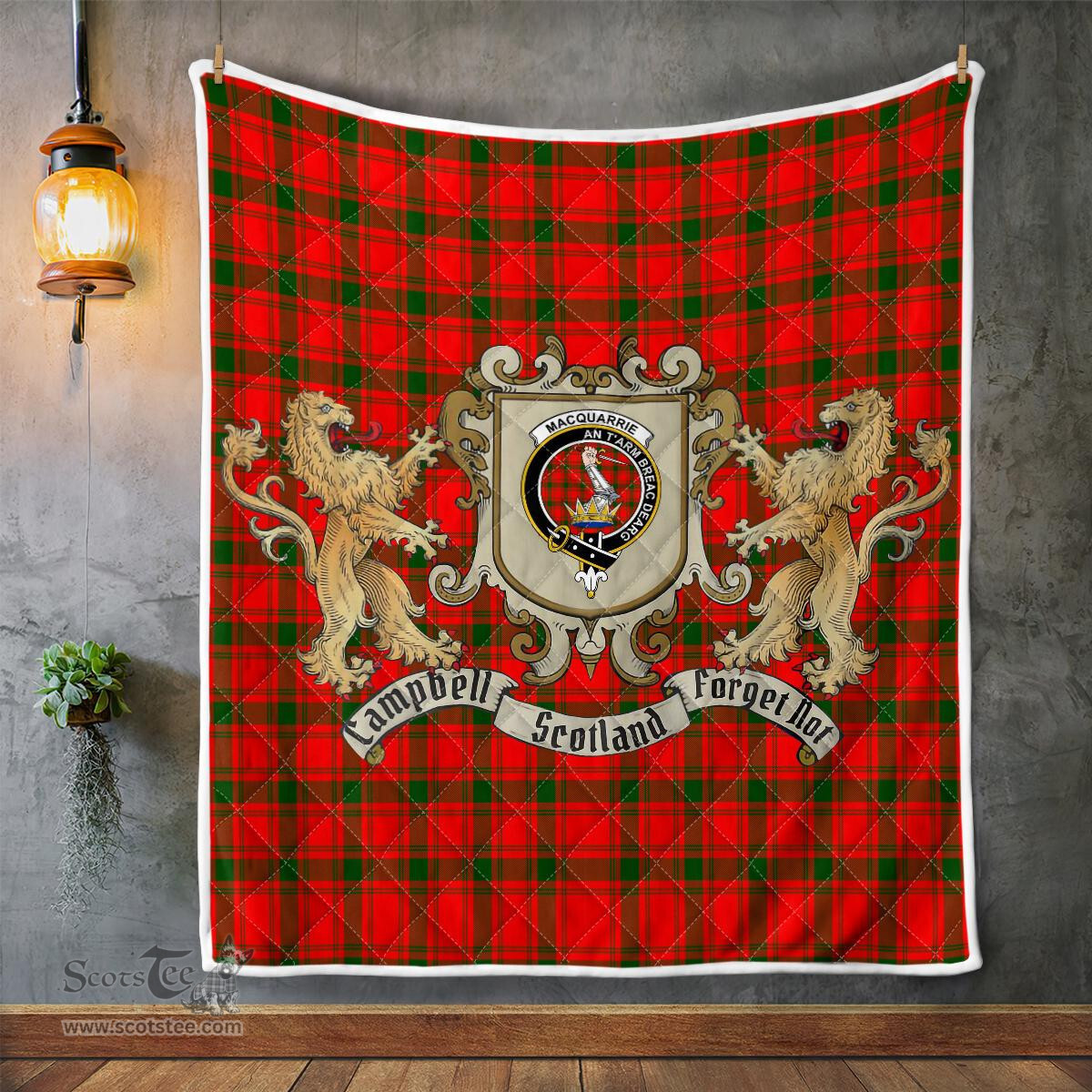 Scottish Macquarrie Clan Badge Tartan Plaid Lion Crest Premium Quilt Scottish Plaid Tartan Plaid - ScotsTee - scotstee.com