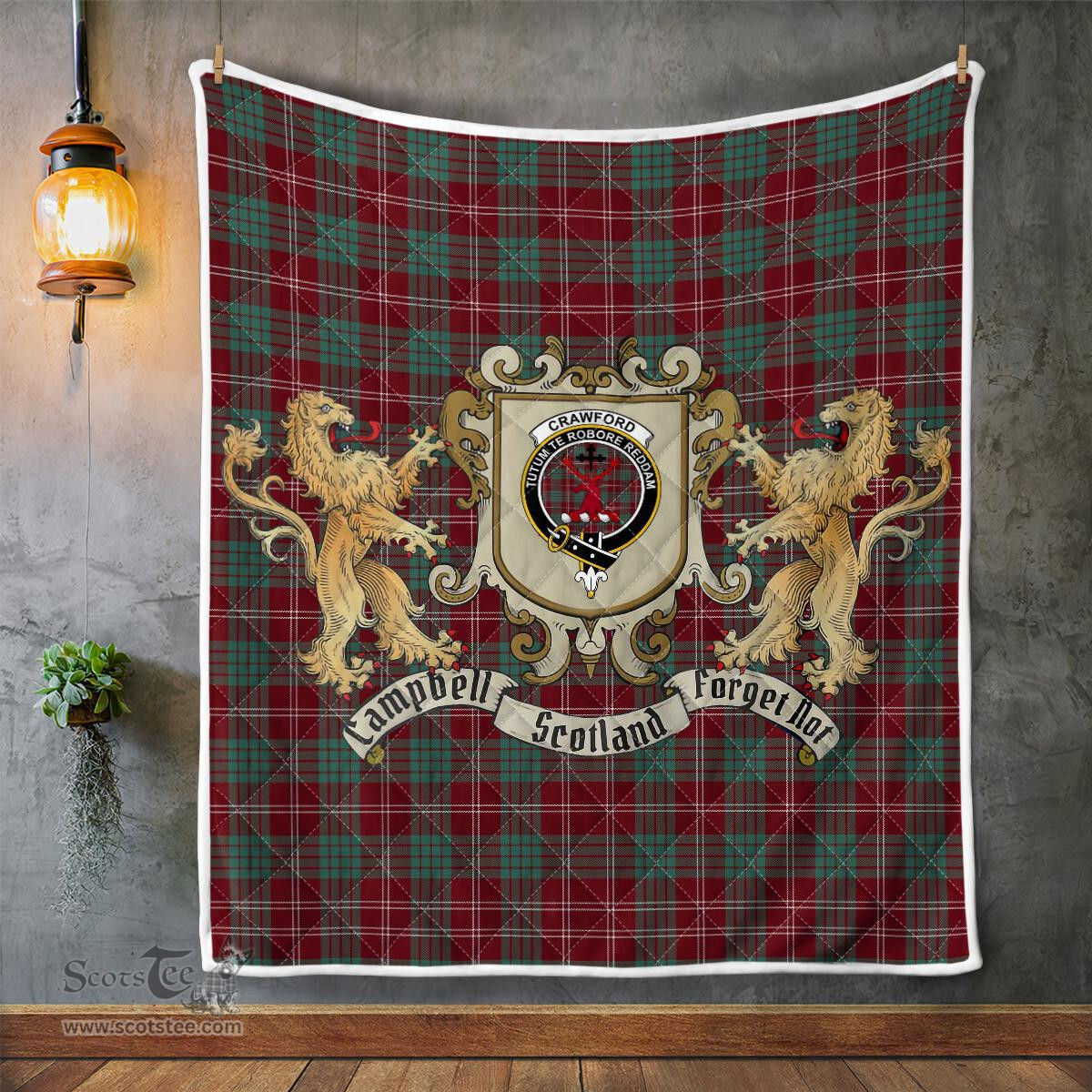 Scottish Crawford Clan Badge Tartan Plaid Lion Crest Premium Quilt Scottish Plaid Tartan Plaid - ScotsTee - scotstee.com