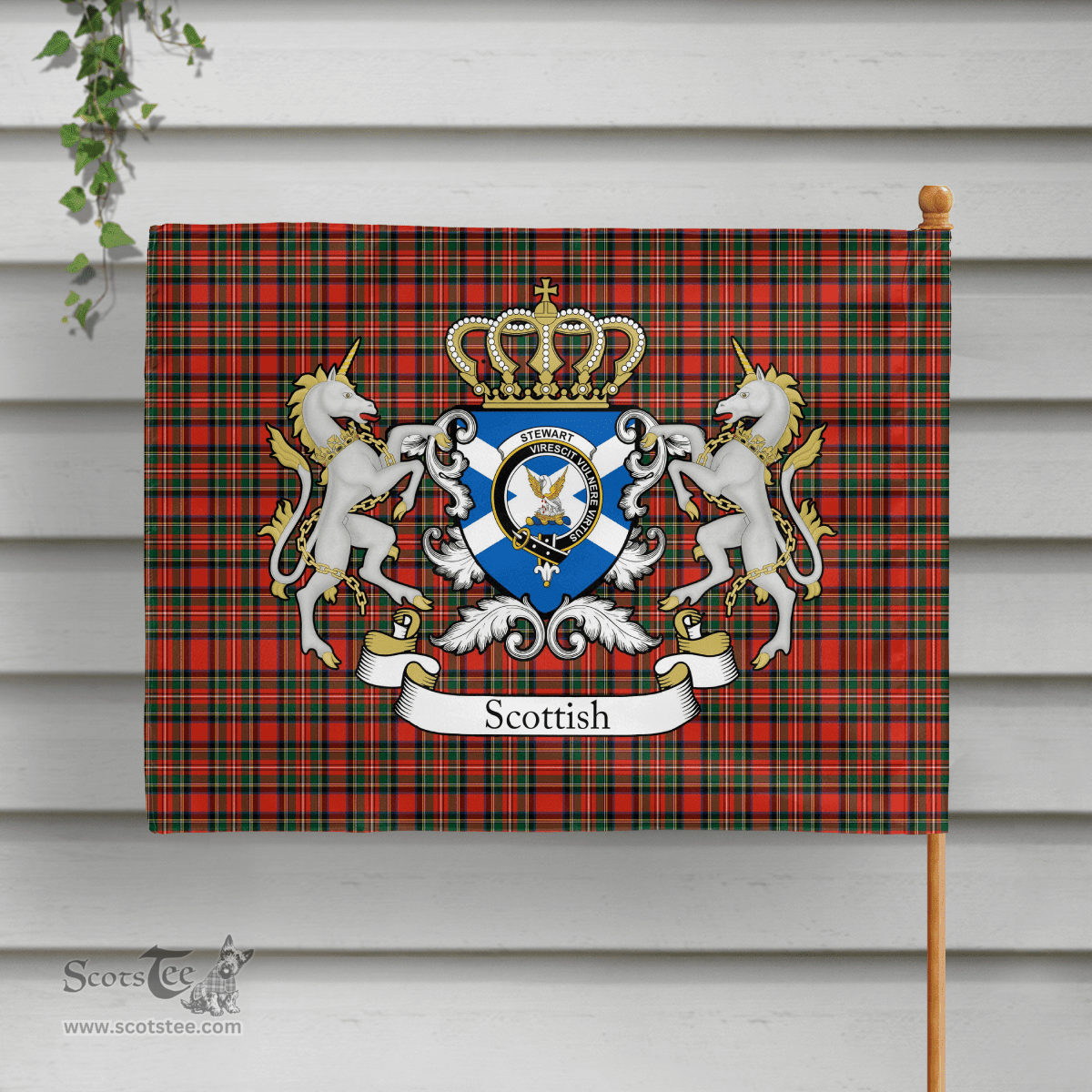 Scottish Stewart Of Appin Clan Badge Tartan Coat of Arm Garden Flag - Tartan Plaid Flags Scottish Plaid Tartan Plaid - ScotsTee - scotstee.com