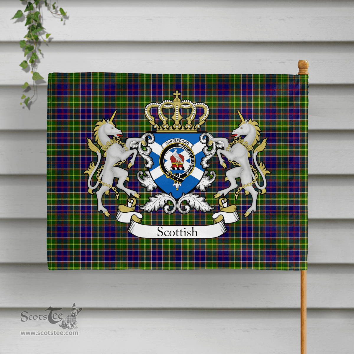 Scottish Whitefoord Clan Badge Tartan Coat of Arm Garden Flag - Tartan Plaid Flags Scottish Plaid Tartan Plaid - ScotsTee - scotstee.com