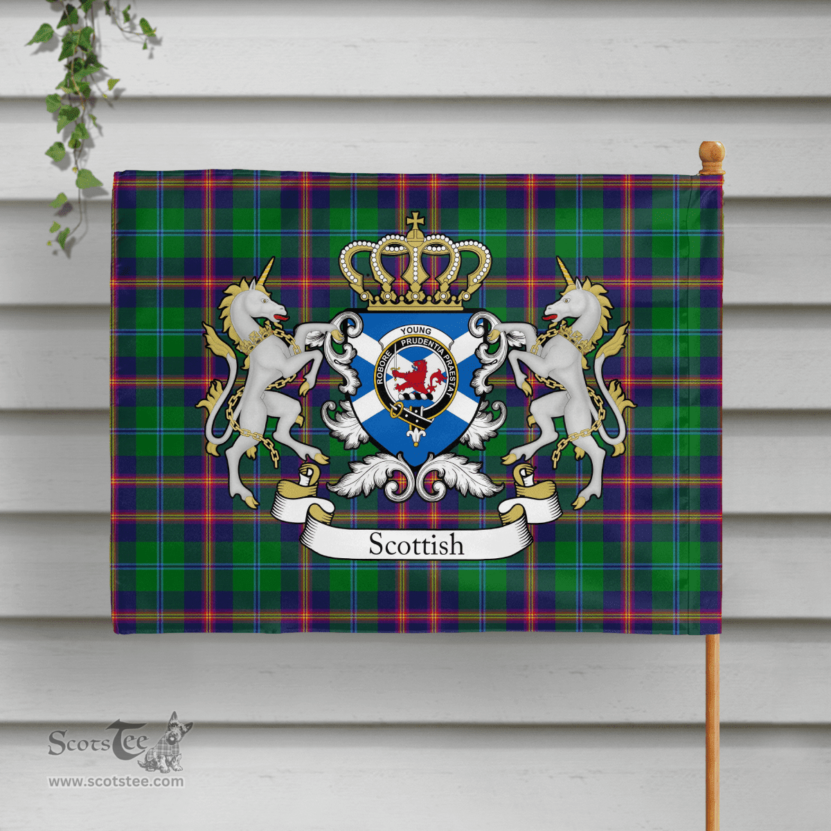 Scottish Young Clan Badge Tartan Coat of Arm Garden Flag - Tartan Plaid Flags Scottish Plaid Tartan Plaid - ScotsTee - scotstee.com