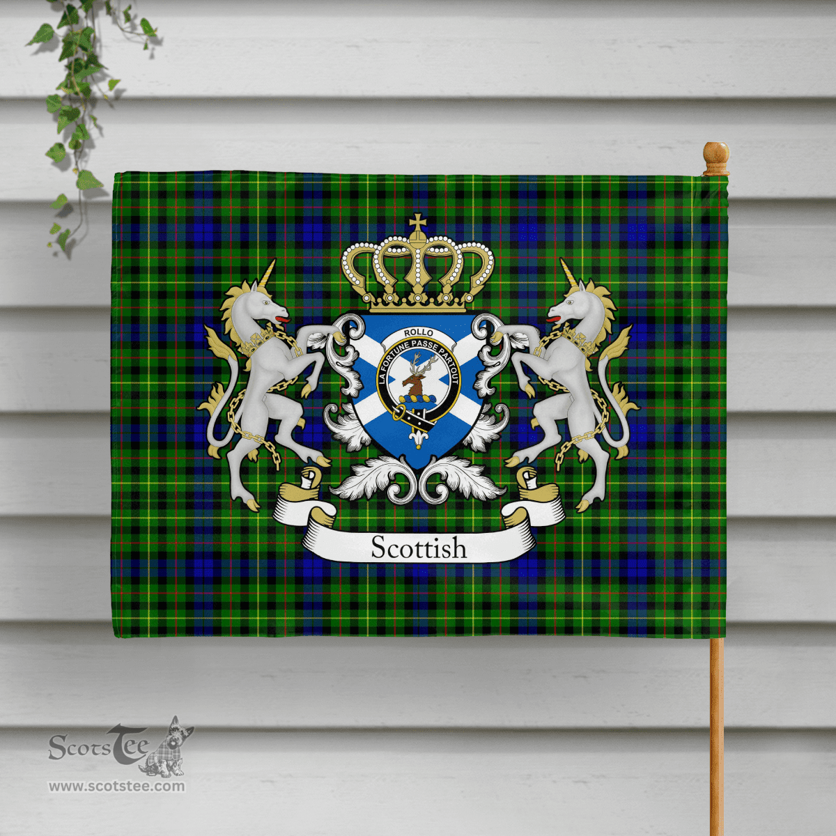 Scottish Rollo Clan Badge Tartan Coat of Arm Garden Flag - Tartan Plaid Flags Scottish Plaid Tartan Plaid - ScotsTee - scotstee.com