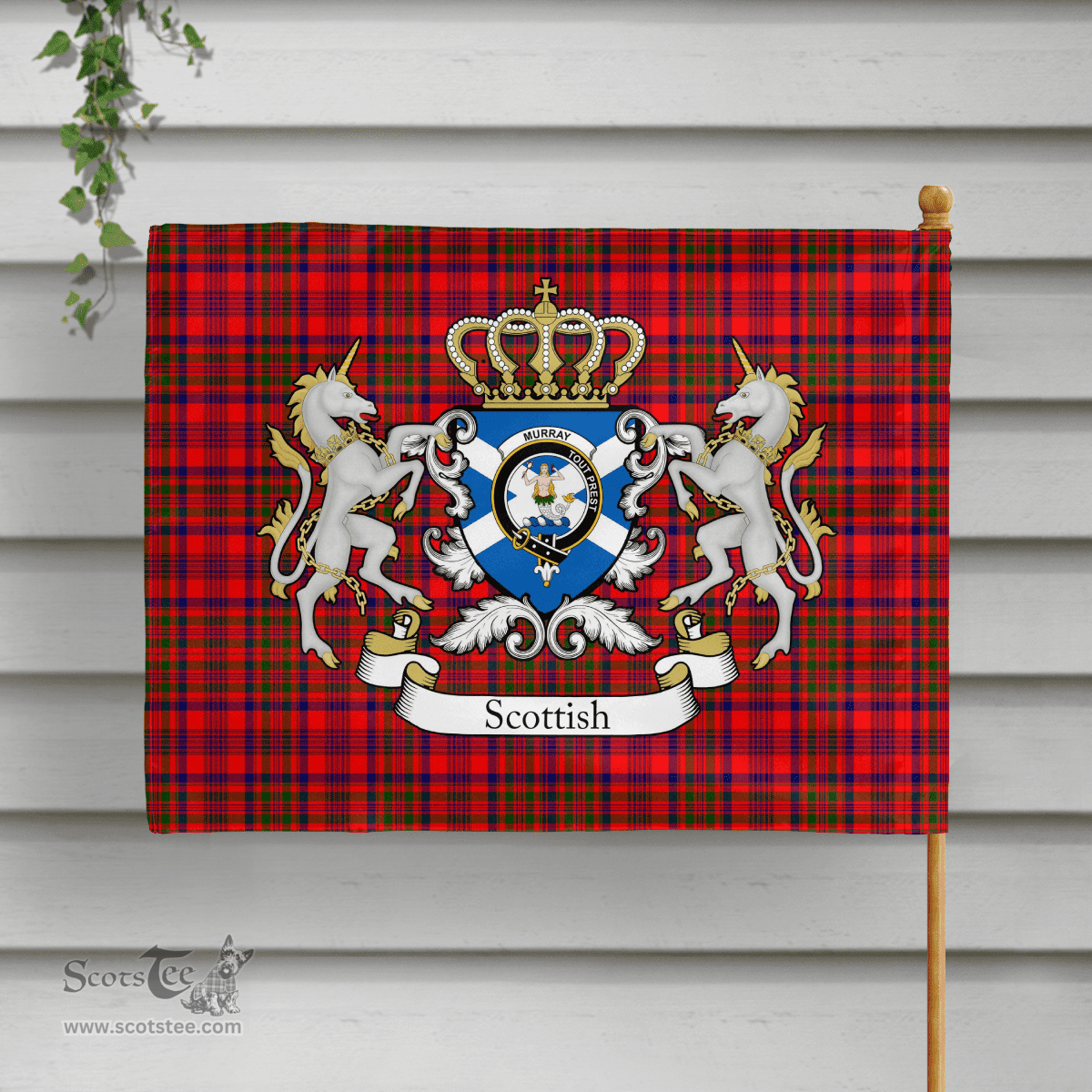 Scottish Murray Of Dysart Clan Badge Tartan Coat of Arm Garden Flag - Tartan Plaid Flags Scottish Plaid Tartan Plaid - ScotsTee - scotstee.com