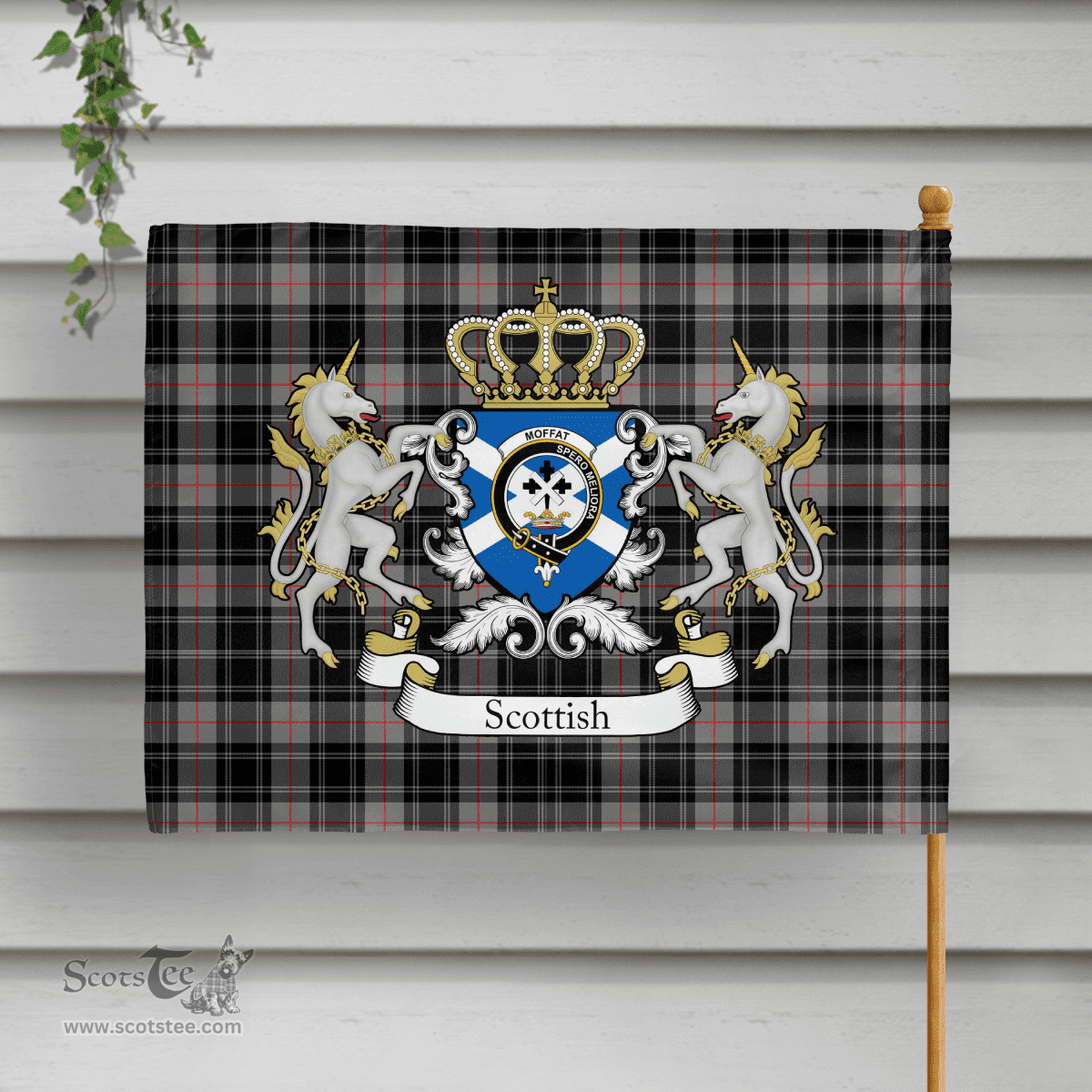 Scottish Moffat Clan Badge Tartan Coat of Arm Garden Flag - Tartan Plaid Flags Scottish Plaid Tartan Plaid - ScotsTee - scotstee.com